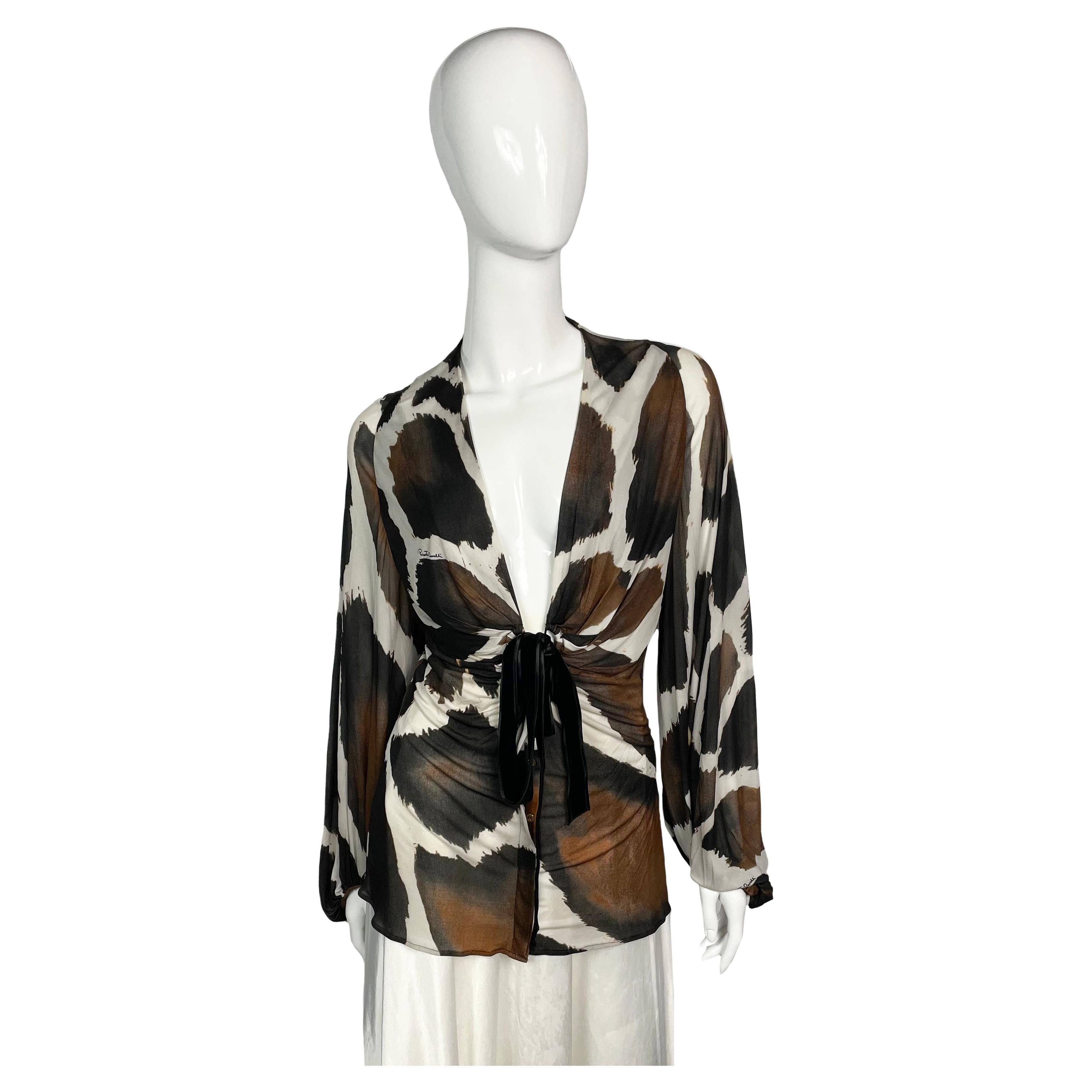 Roberto Cavalli Animal Print Silk Blouse, 2000s  For Sale