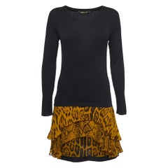 Roberto Cavalli Animal Print Silk 
Jersey Full Sleeve Flared Short Dress S