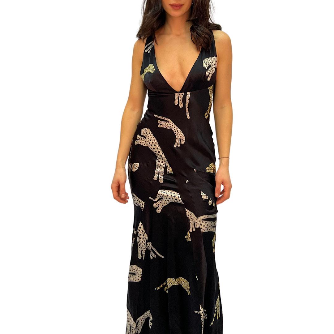Black Roberto Cavalli Animal Print Silk Maxi Dress-'90s