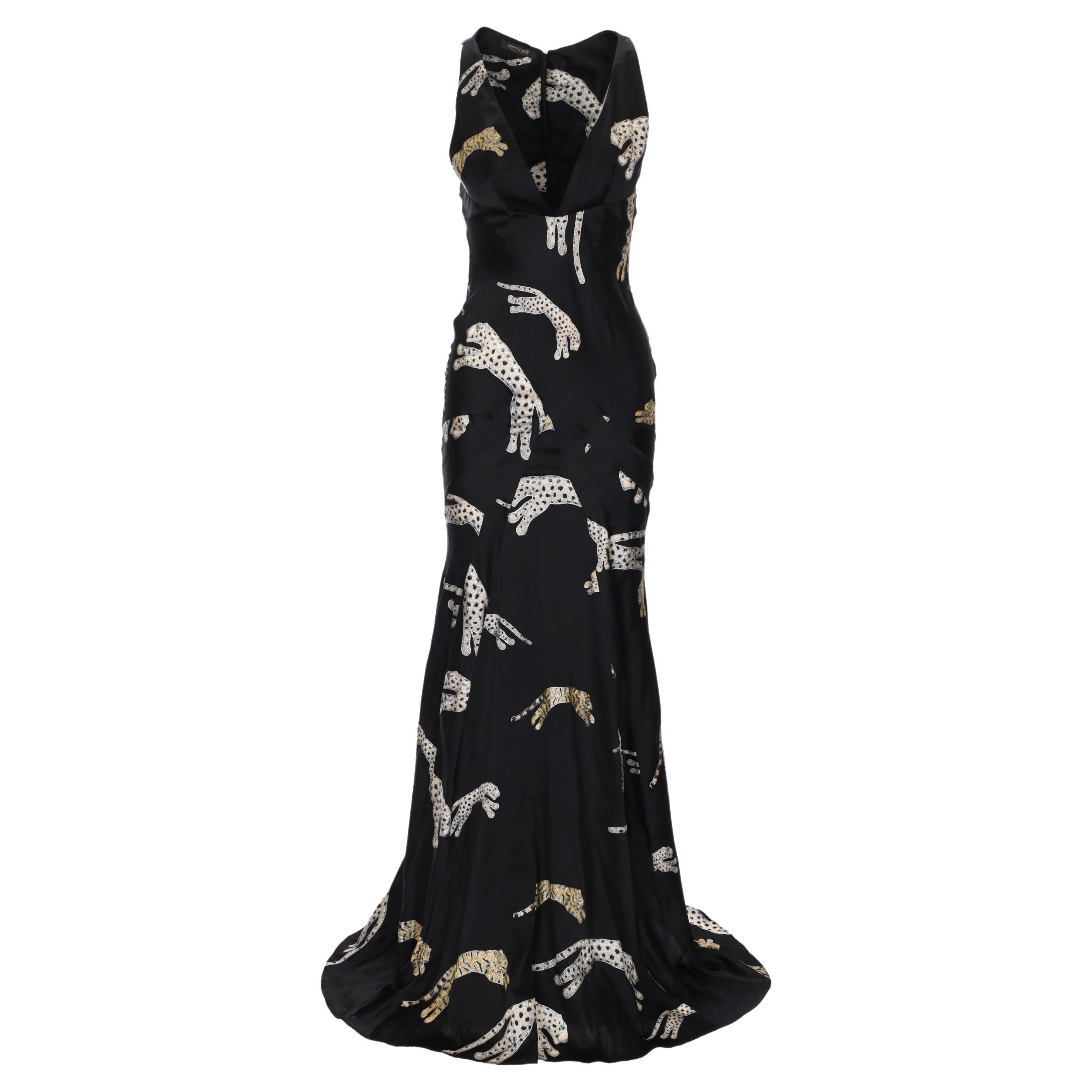 Roberto Cavalli Animal Print Silk Maxi Dress-'90s For Sale