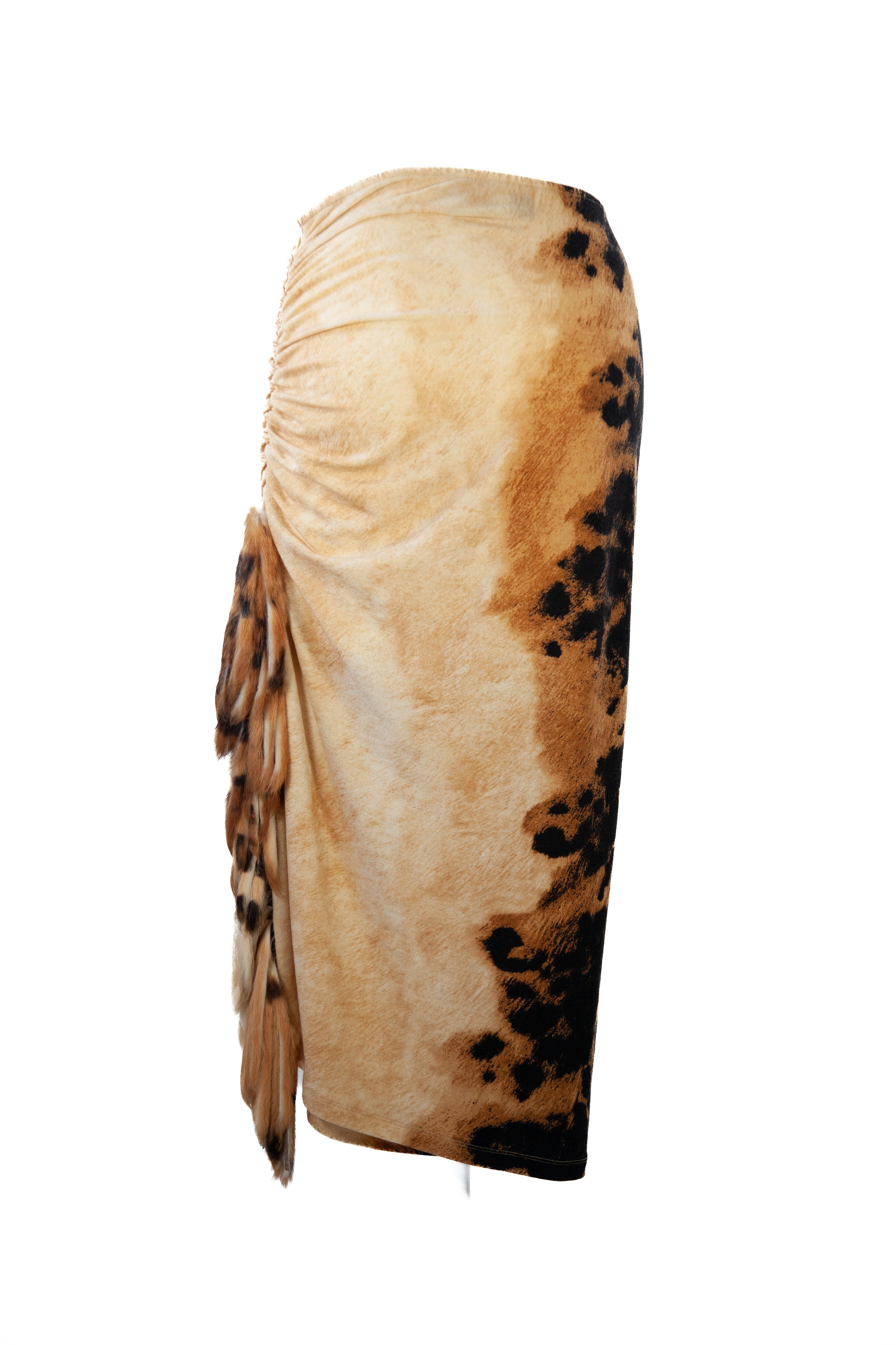 Women's or Men's Roberto Cavalli Animal Print Skirt with Fox Fur 