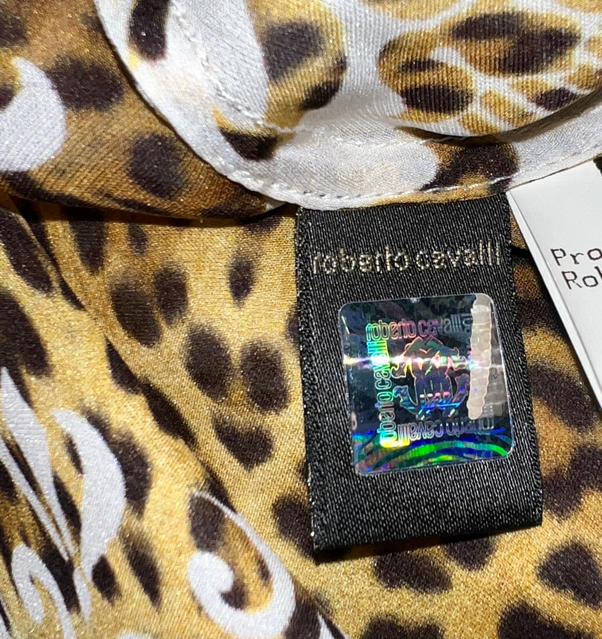 Roberto Cavalli Animal Wild Cat Cheetah Floral Print Silk Tunic 38 3