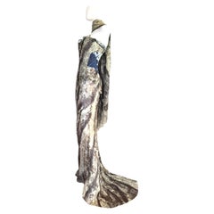ROBERTO CAVALLI – Archivkollektion, Laufstegkollektion Herbst/Winter 2001: Ensemble aus Denim-Korsett, Seidenkleid und Schal