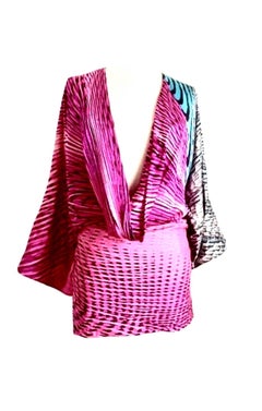 ROBERTO CAVALLI Archival  S/S 2001 Psychedelic Illusion Print Silk Mini Dress