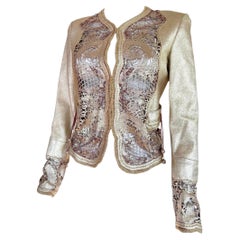 ROBERTO CAVALLI Collezione d'archivio P/E 2007 Giacca "Dragon" in pelle metallizzata dorata tagliata al laser