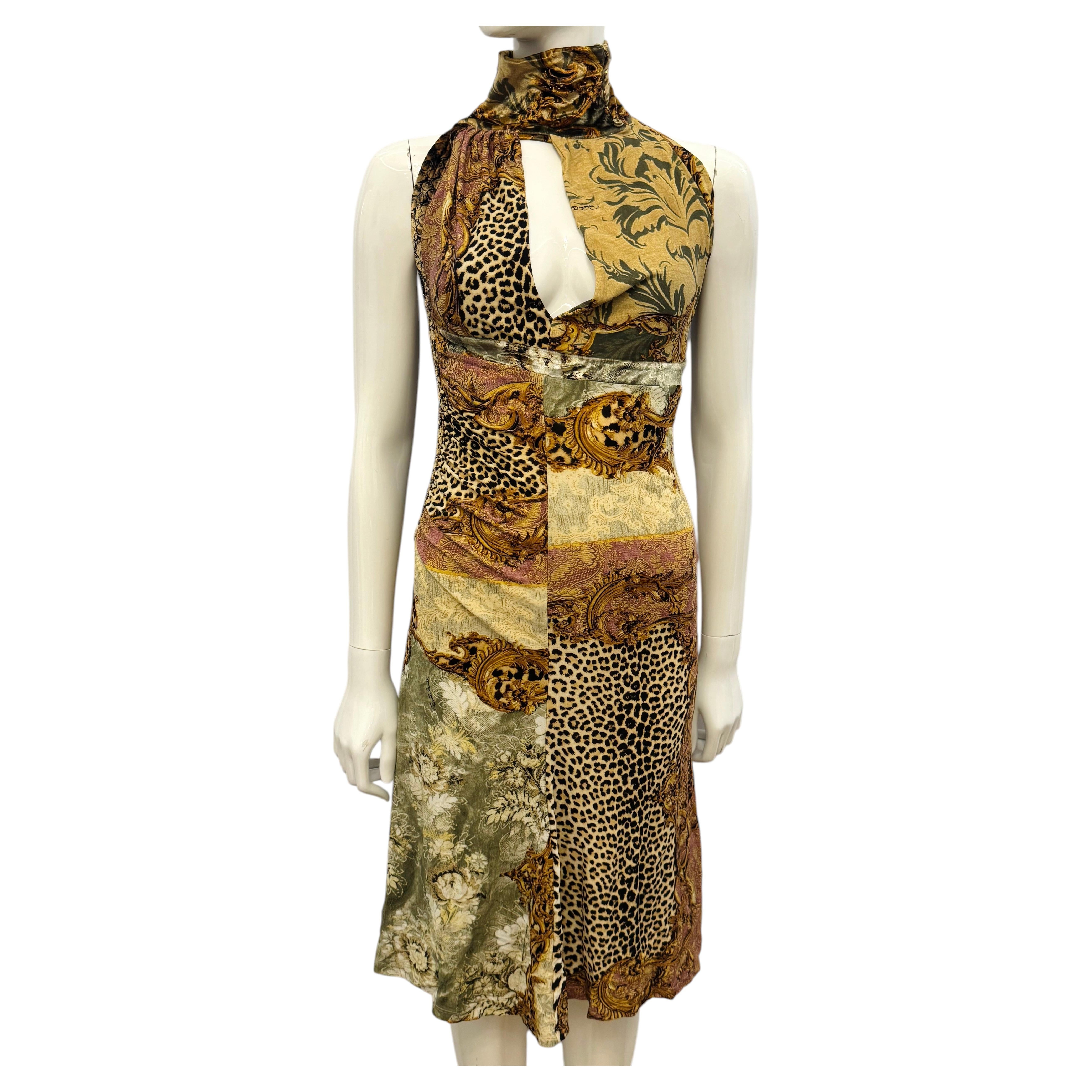 Roberto Cavalli Archive S/S 2005 animal & baroque Patchwork Jersey dress