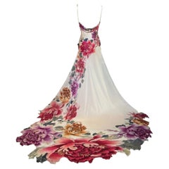 Roberto Cavalli Asian Inspired Peach Floral Evening Gown S/S 2006 Size 38IT