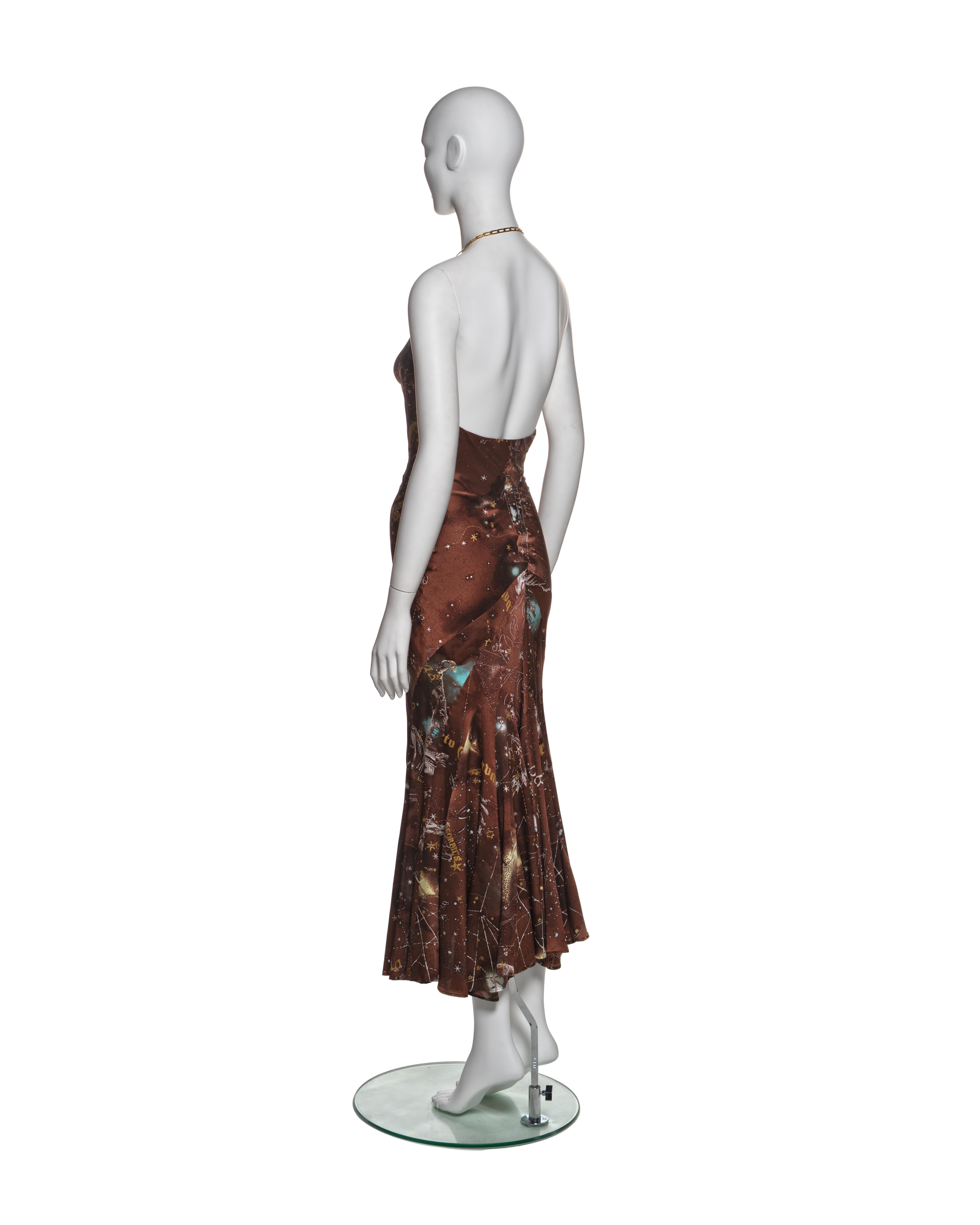 Roberto Cavalli Astrological Print Silk Halter Dress with Chain Straps, FW 2003 For Sale 5
