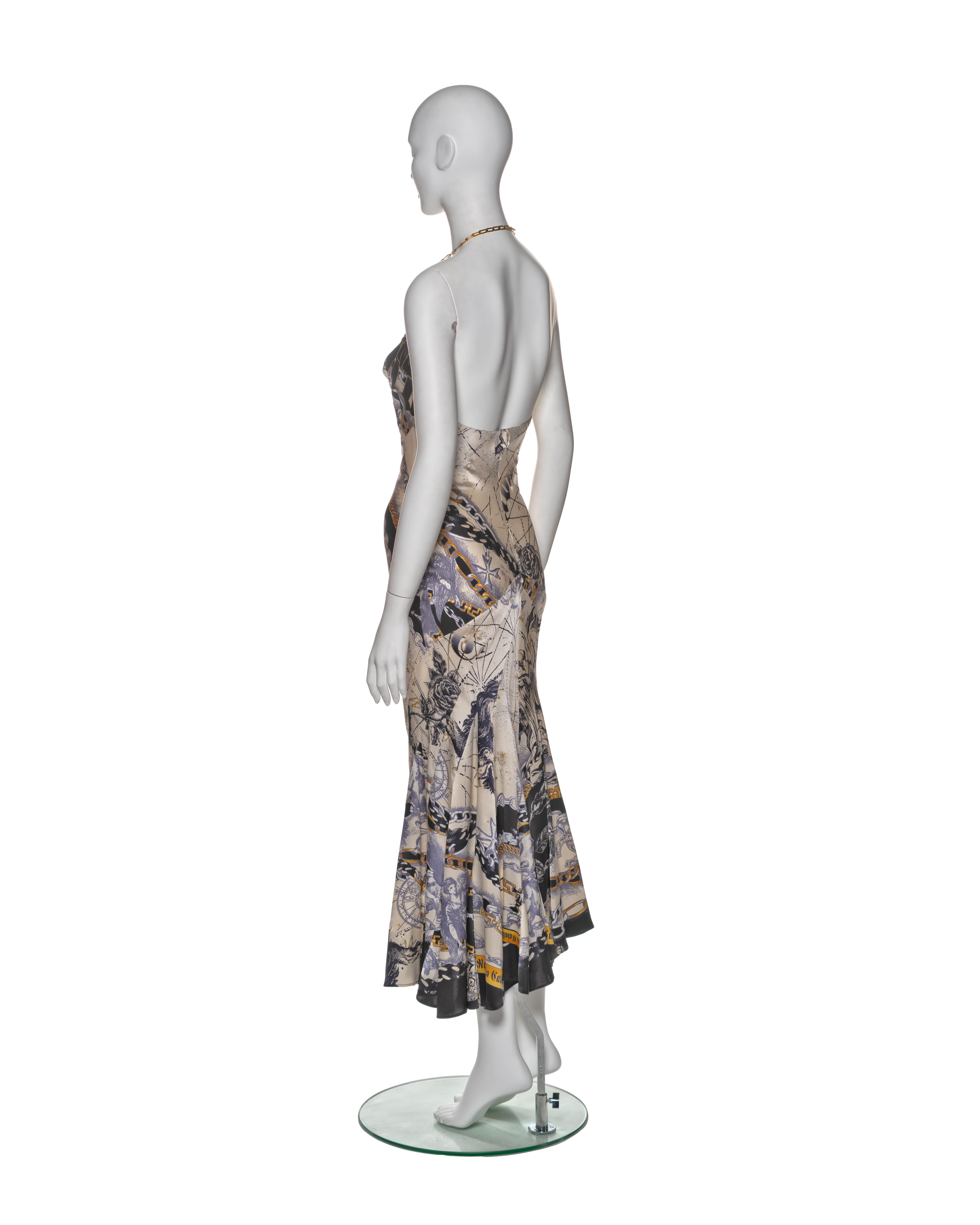 Roberto Cavalli Astrological Print Silk Halter Dress with Chain Straps, FW 2003 For Sale 5