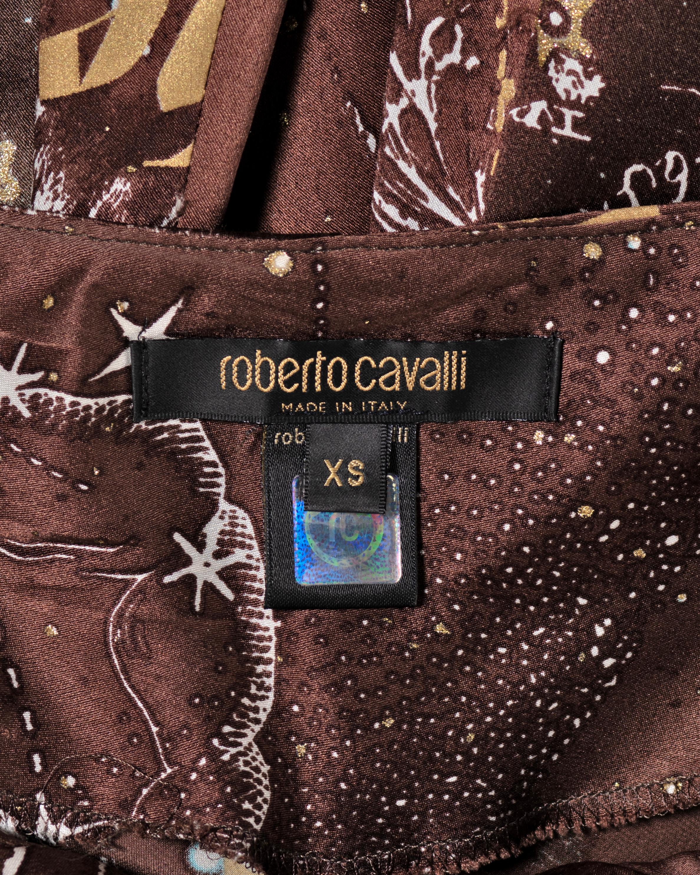 Roberto Cavalli Astrological Print Silk Halter Dress with Chain Straps, FW 2003 For Sale 6