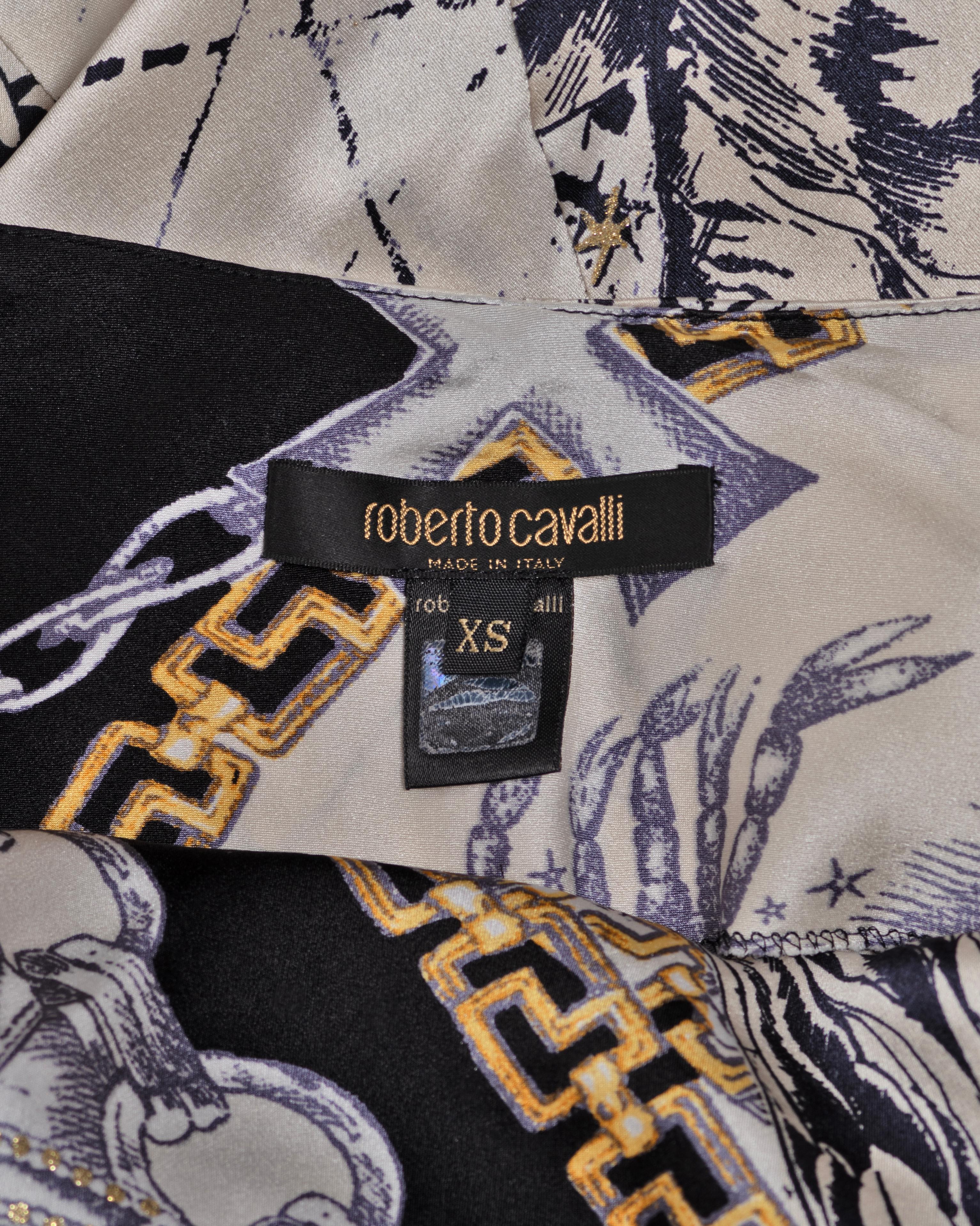 Roberto Cavalli Astrological Print Silk Halter Dress with Chain Straps, FW 2003 For Sale 6