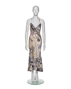 Roberto Cavalli Astrological Print Silk Halter Dress with Chain Straps, FW 2003