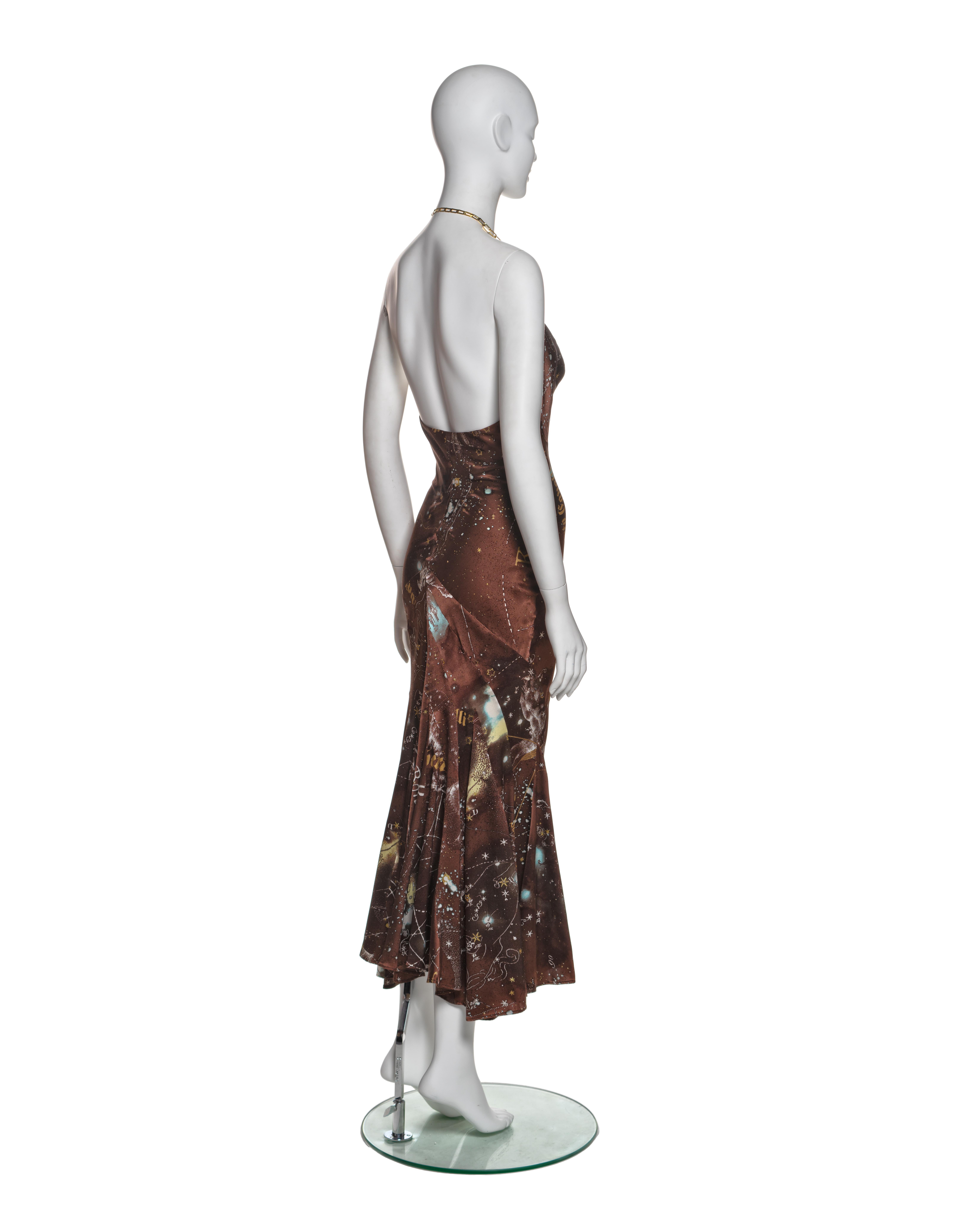 Roberto Cavalli Astrological Print Silk Halter Dress with Chain Straps, FW 2003 For Sale 1
