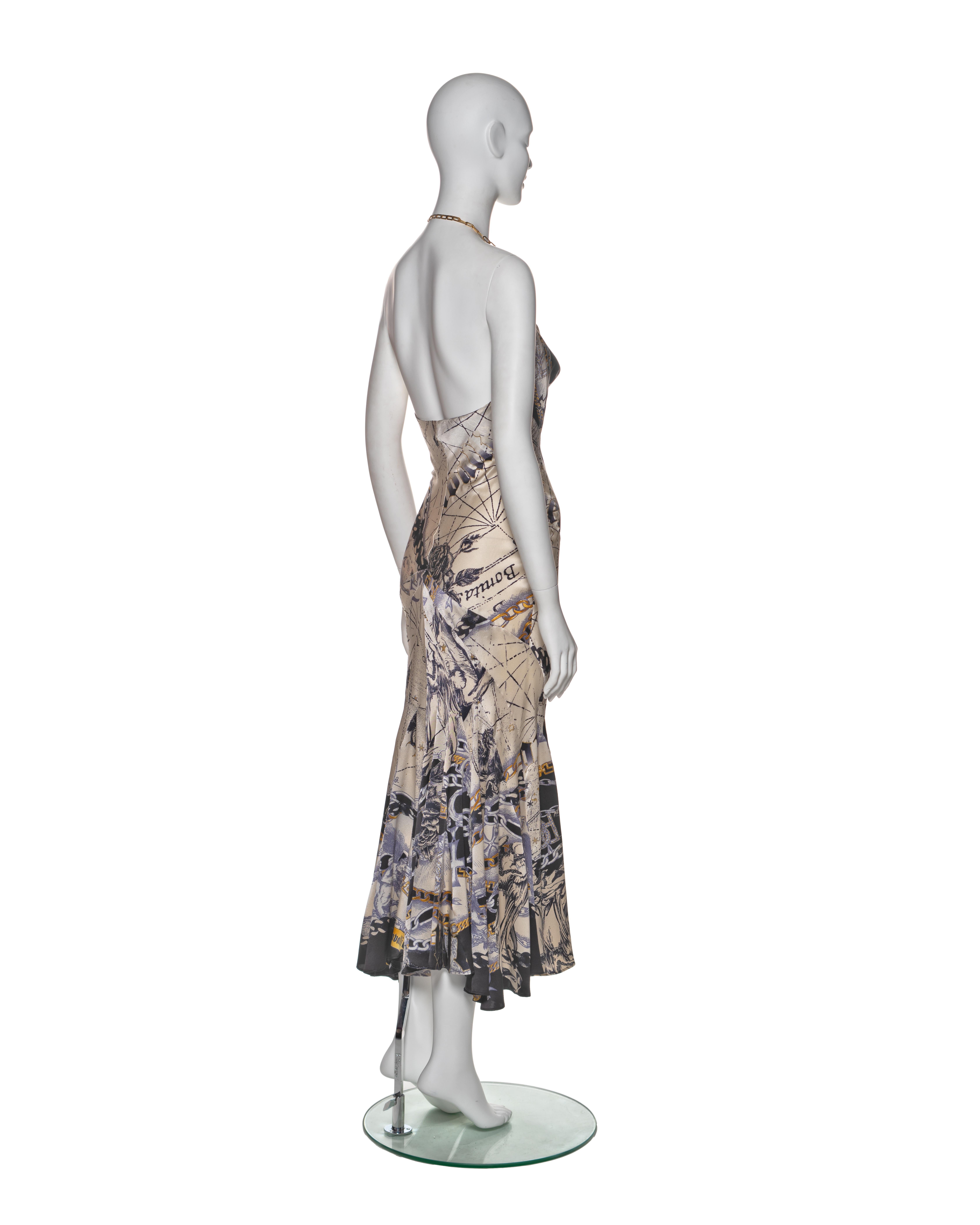 Roberto Cavalli Astrological Print Silk Halter Dress with Chain Straps, FW 2003 For Sale 1