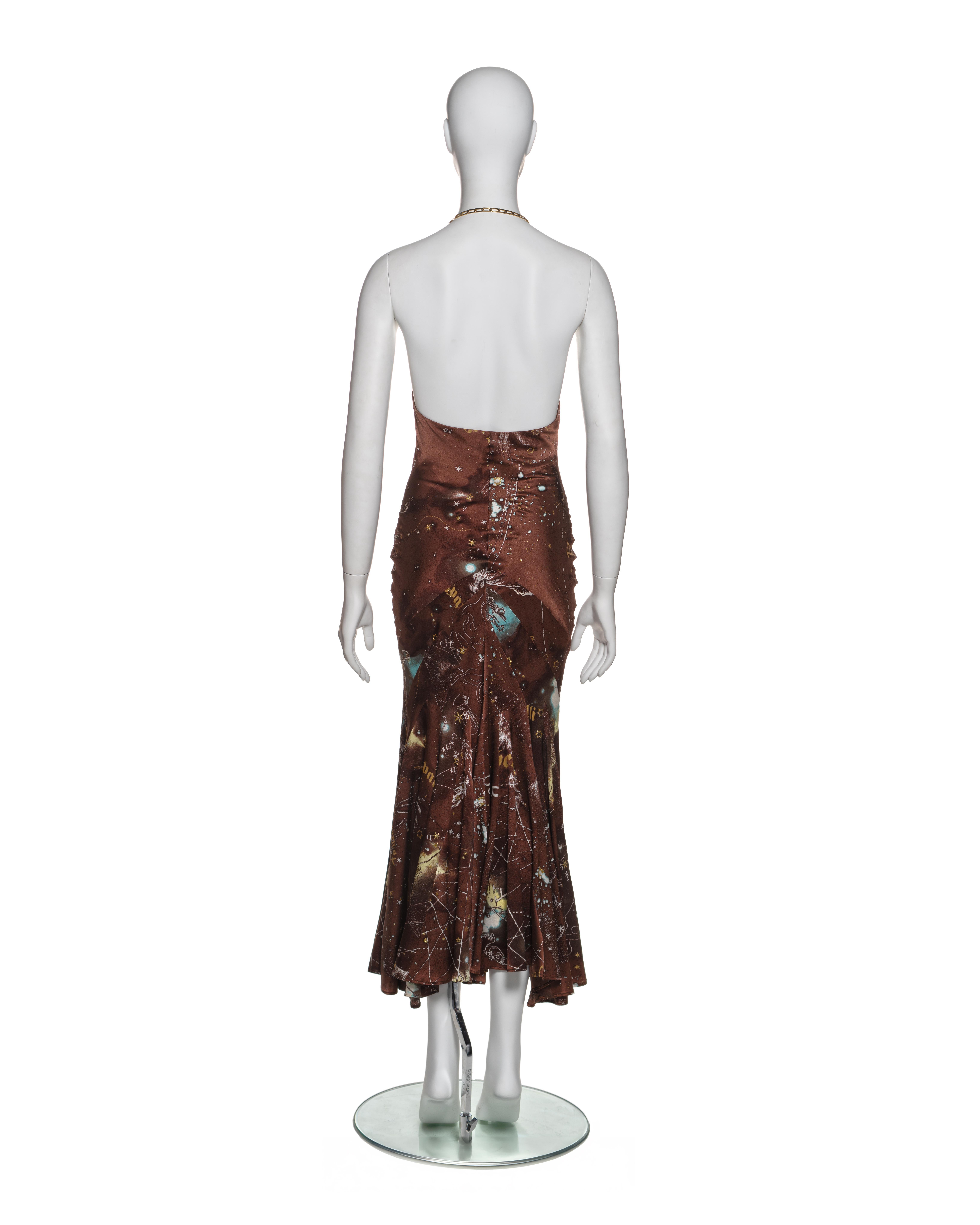 Roberto Cavalli Astrological Print Silk Halter Dress with Chain Straps, FW 2003 For Sale 2