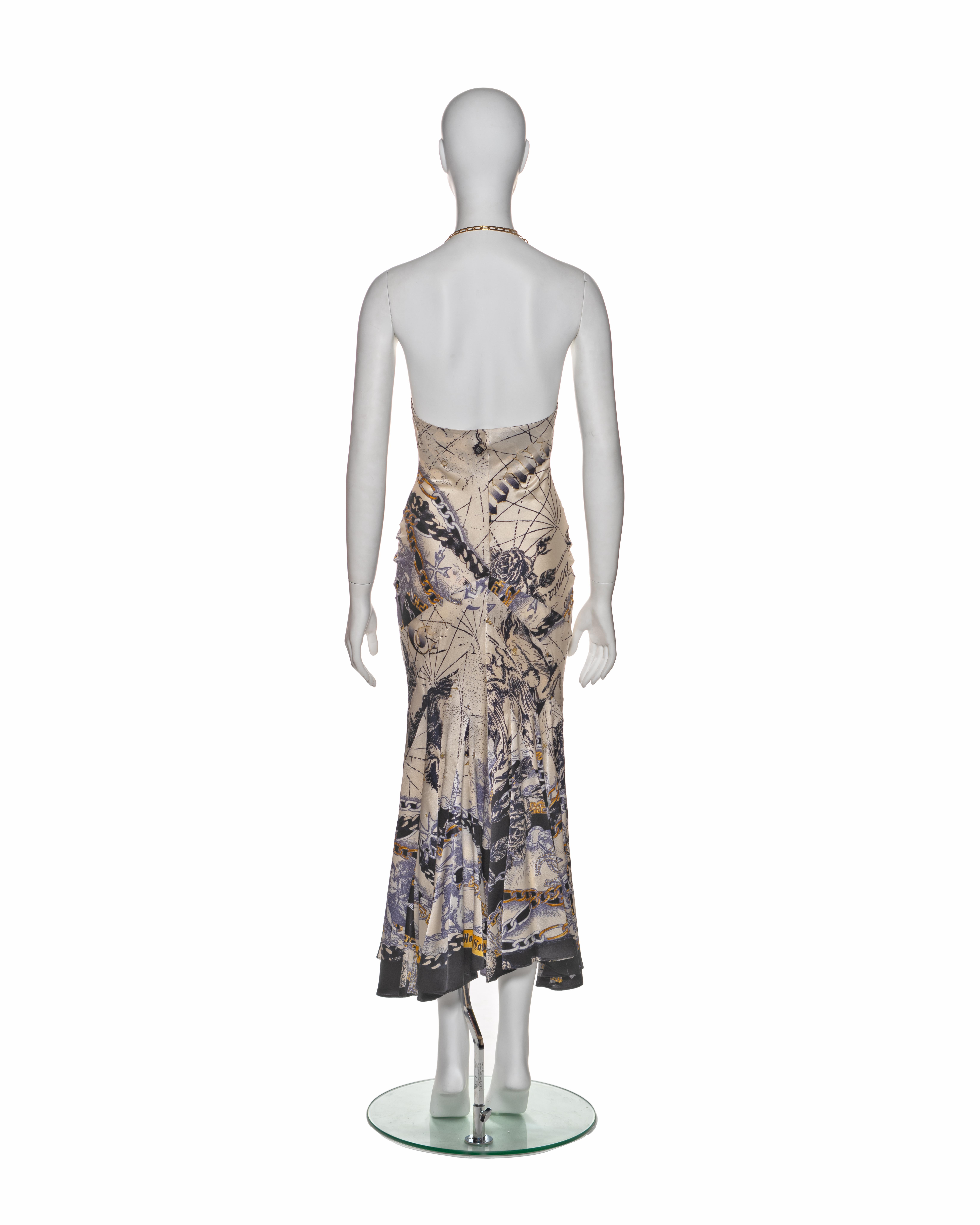 Roberto Cavalli Astrological Print Silk Halter Dress with