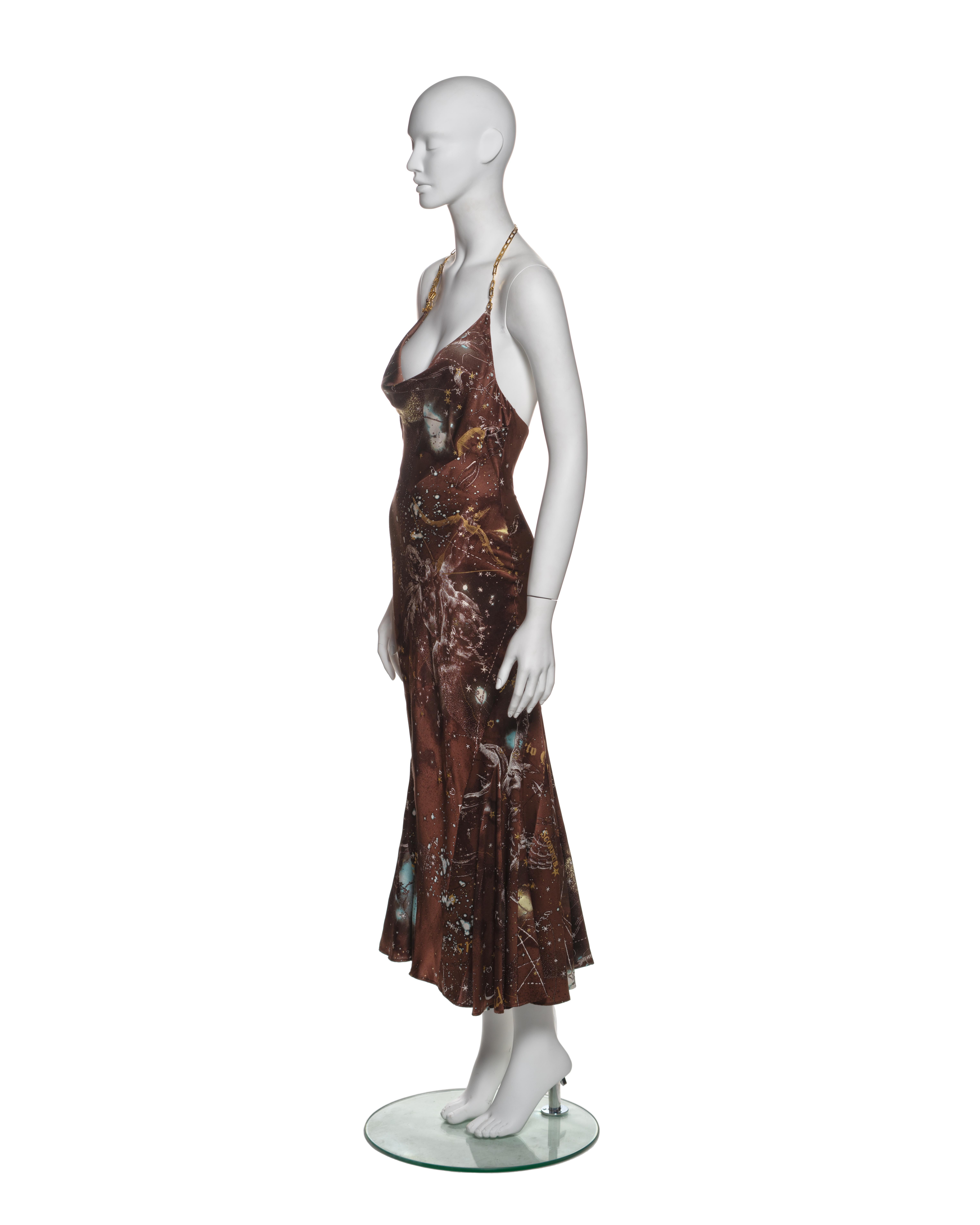 Roberto Cavalli Astrological Print Silk Halter Dress with Chain Straps, FW 2003 For Sale 3