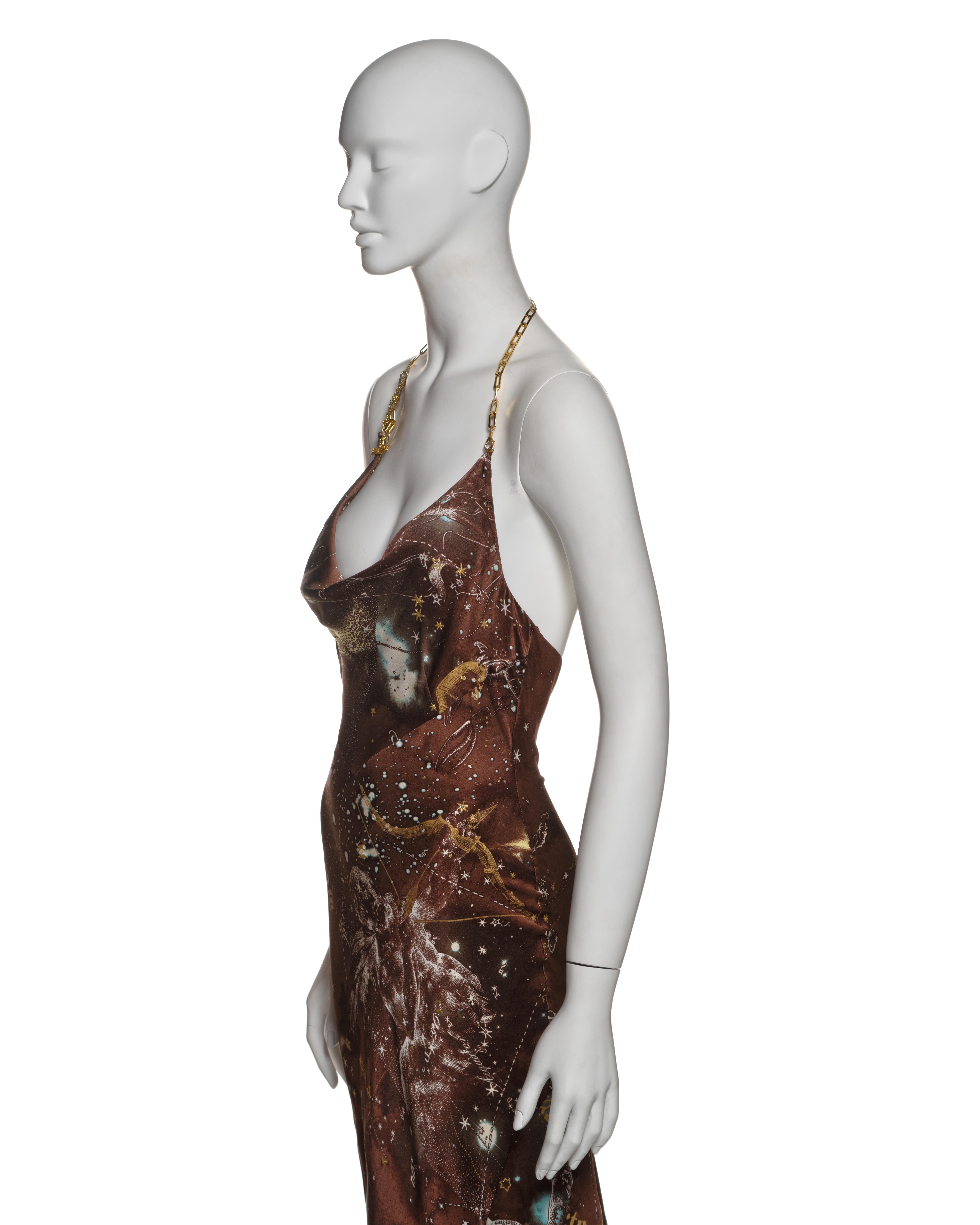 Roberto Cavalli Astrological Print Silk Halter Dress with Chain Straps, FW 2003 For Sale 4