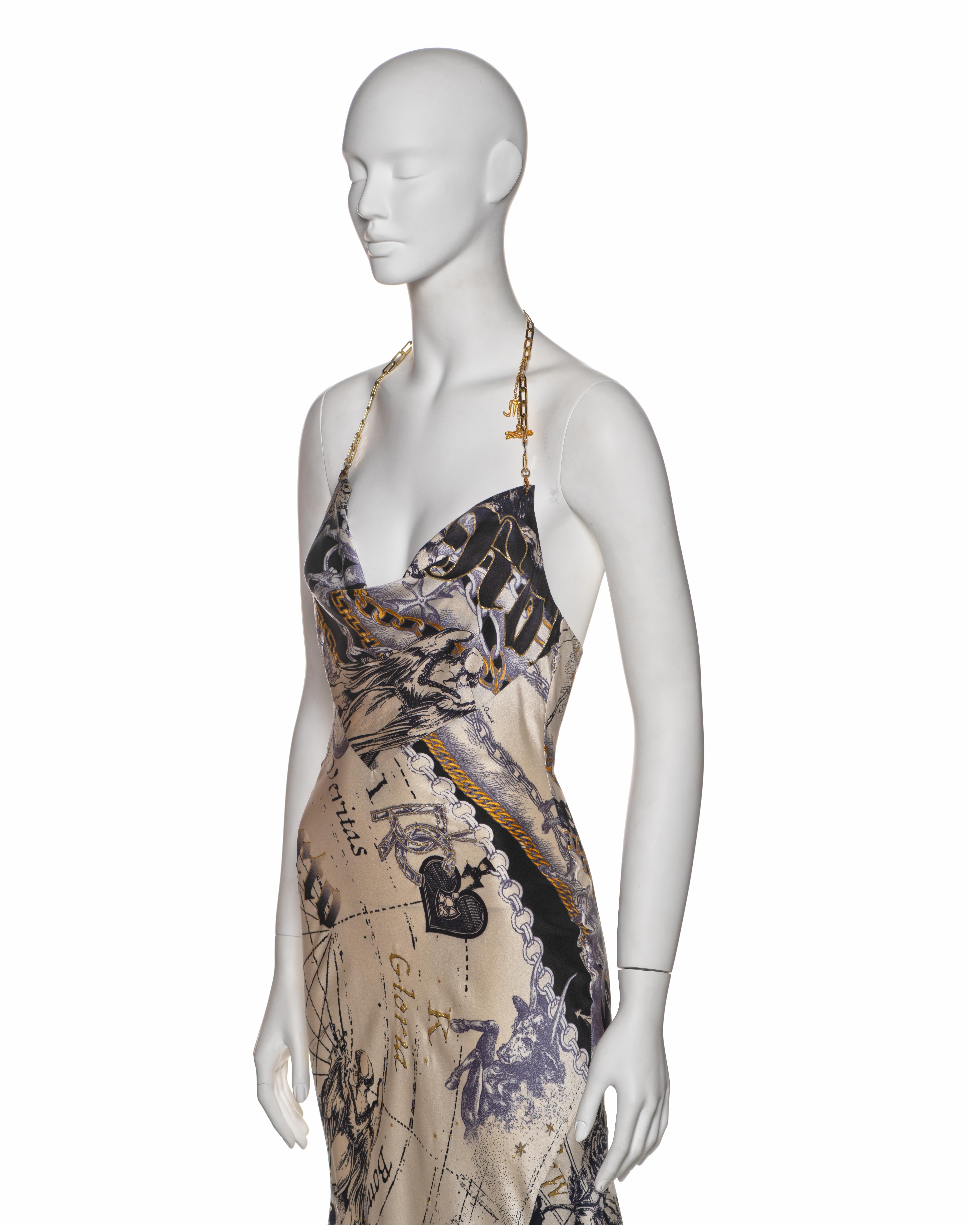 Roberto Cavalli Astrological Print Silk Halter Dress with Chain Straps, FW 2003 For Sale 4