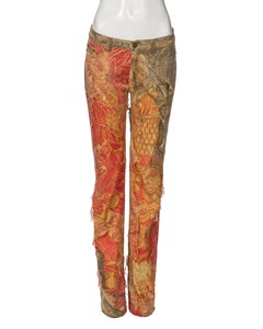 Roberto Cavalli Baroque Cotton Pants With Distressed Silk Overlay, fw 2001