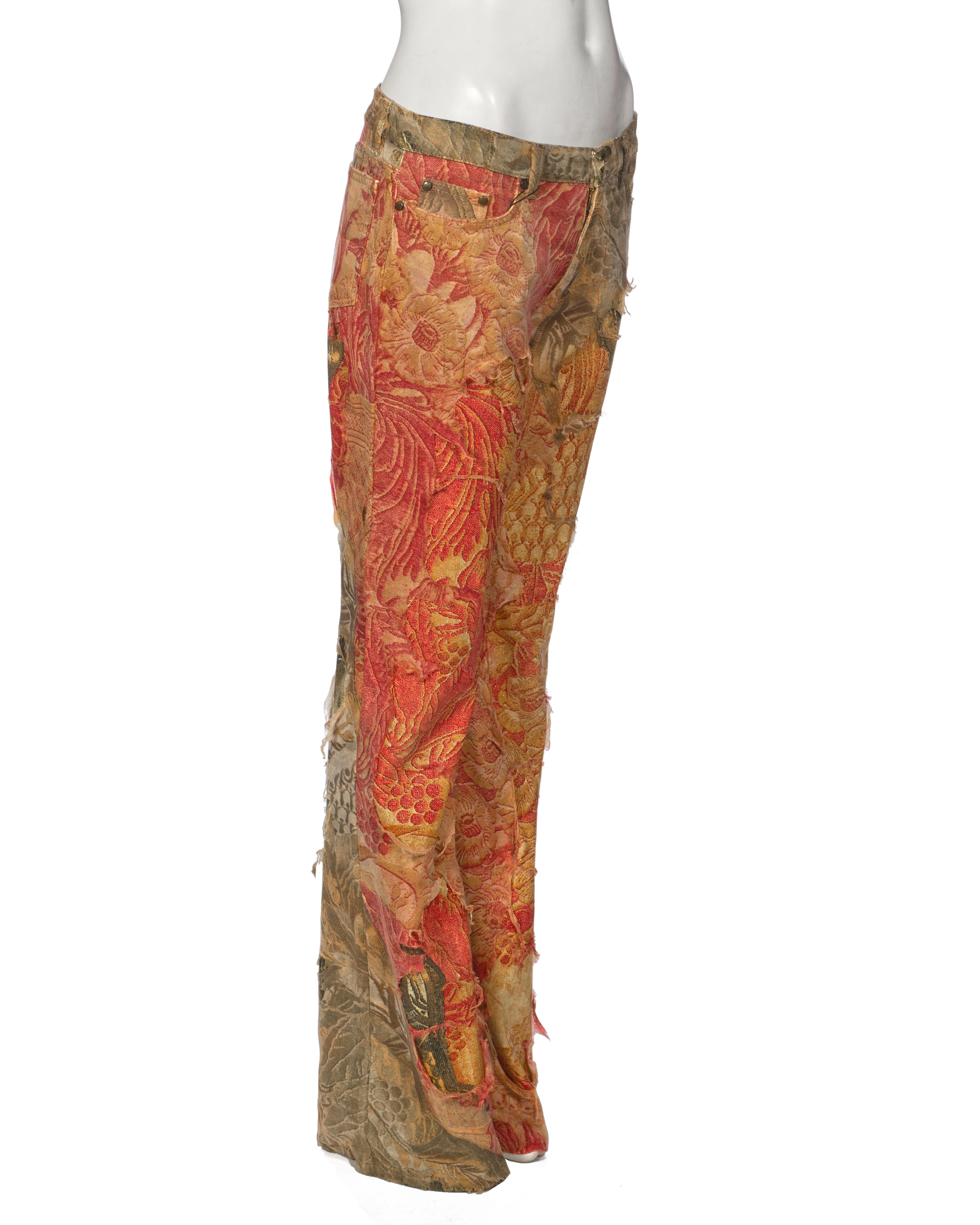 Roberto Cavalli Baroque Cotton Pants With Distressed Silk Overlay, fw 2001 For Sale 1