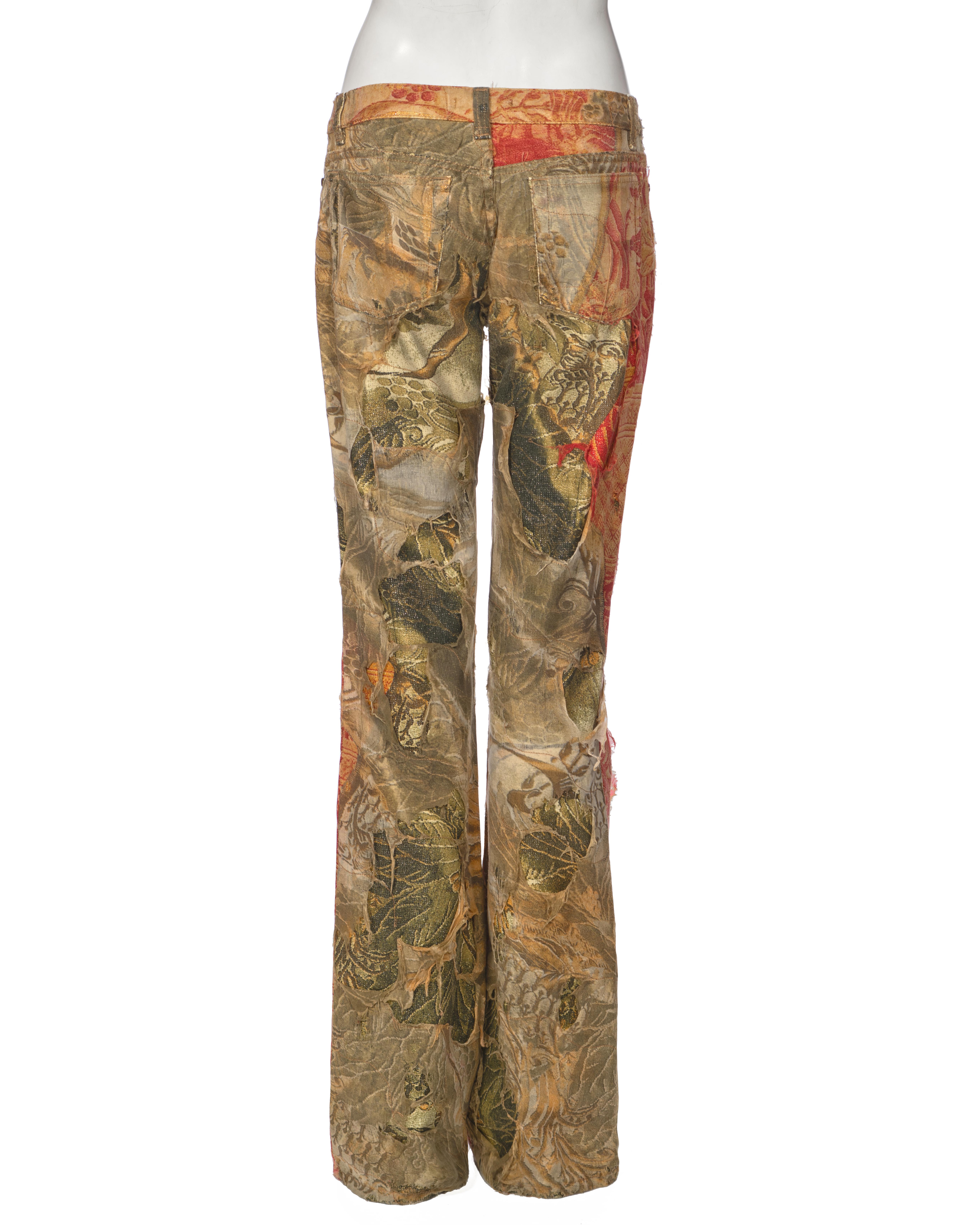 Roberto Cavalli Baroque Cotton Pants With Distressed Silk Overlay, fw 2001 For Sale 2