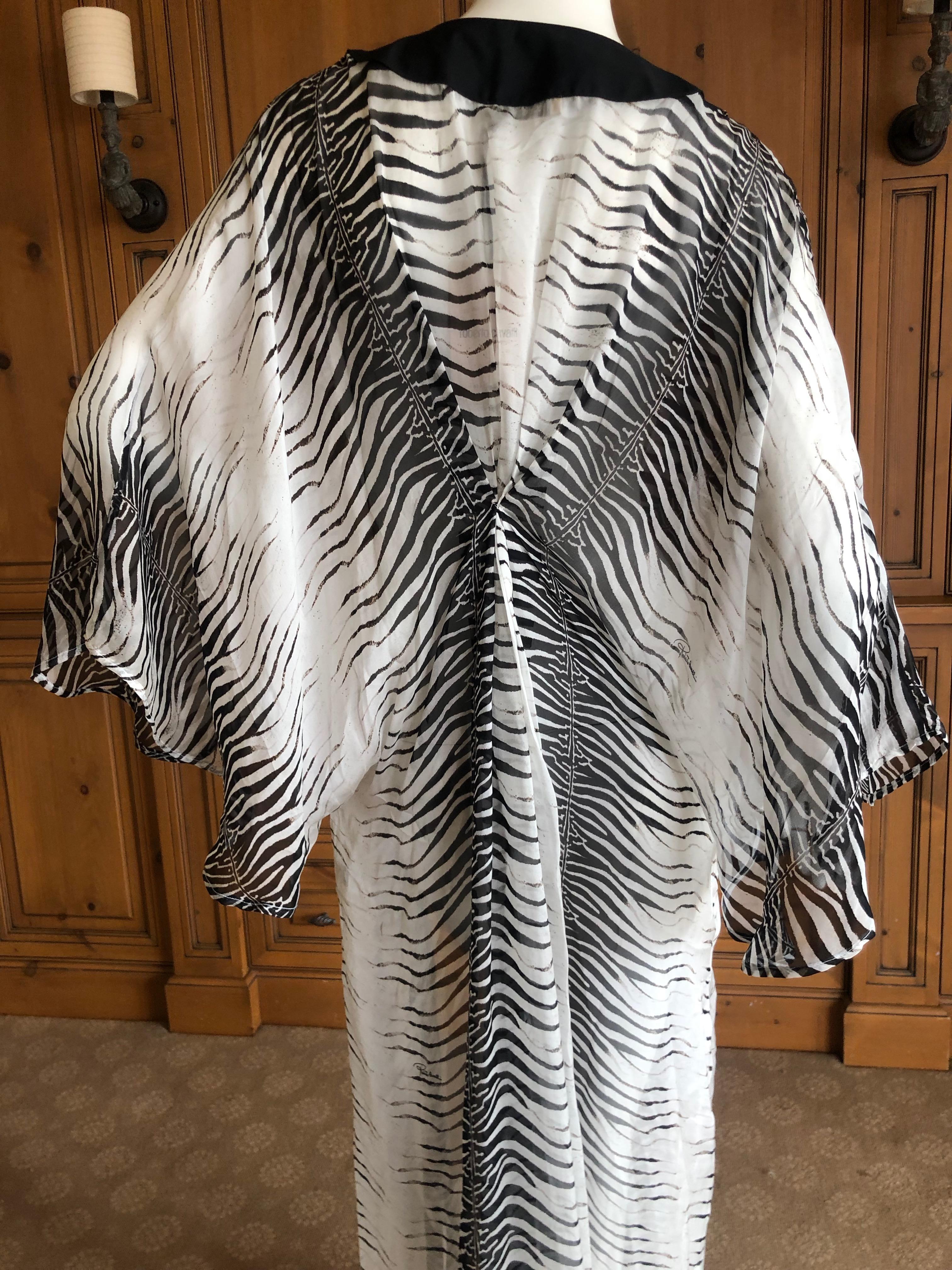 Gray Roberto Cavalli Beachwear Silk Zebra Pattern Caftan Size L New with Tags For Sale