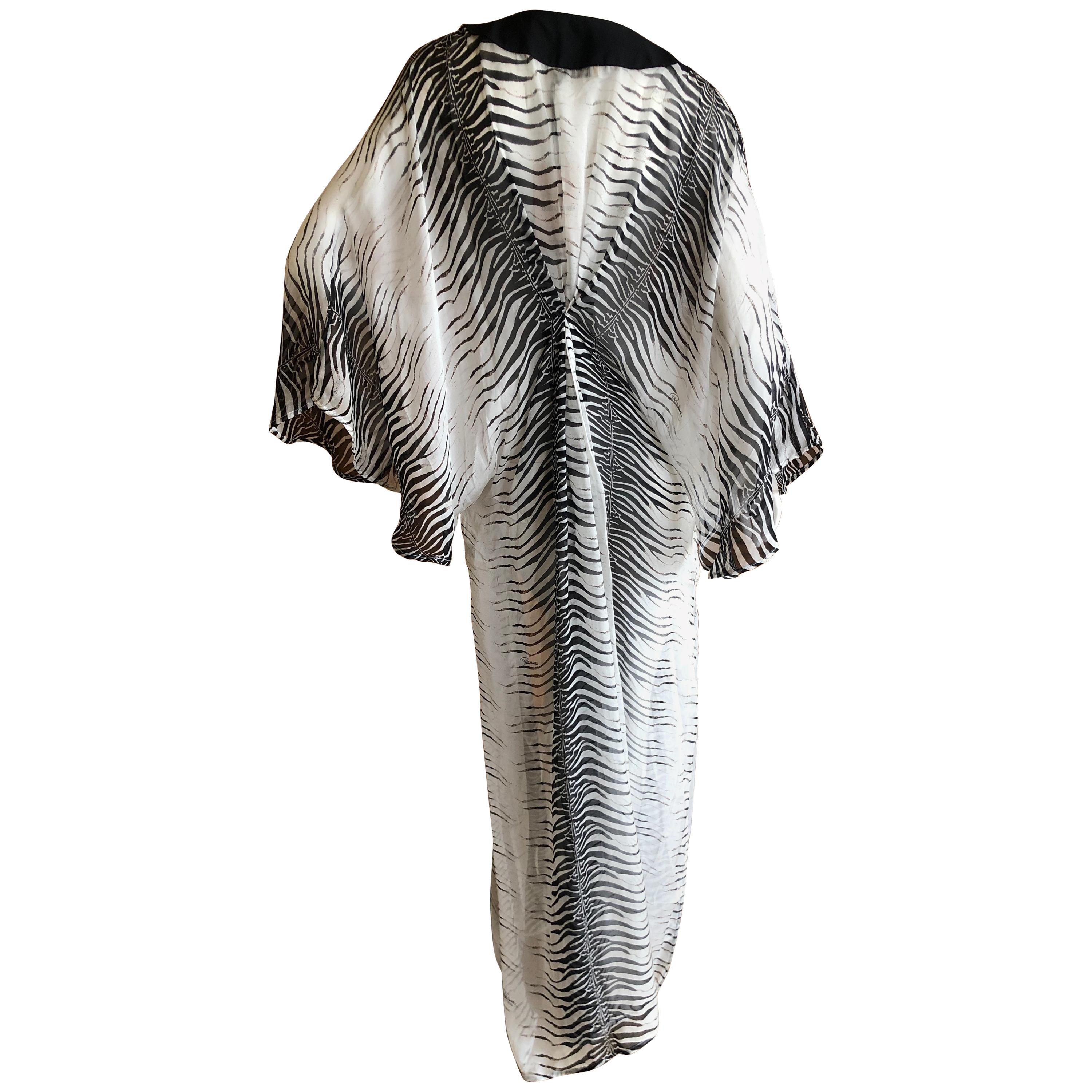 Roberto Cavalli Beachwear Silk Zebra Pattern Caftan Size L New with Tags For Sale
