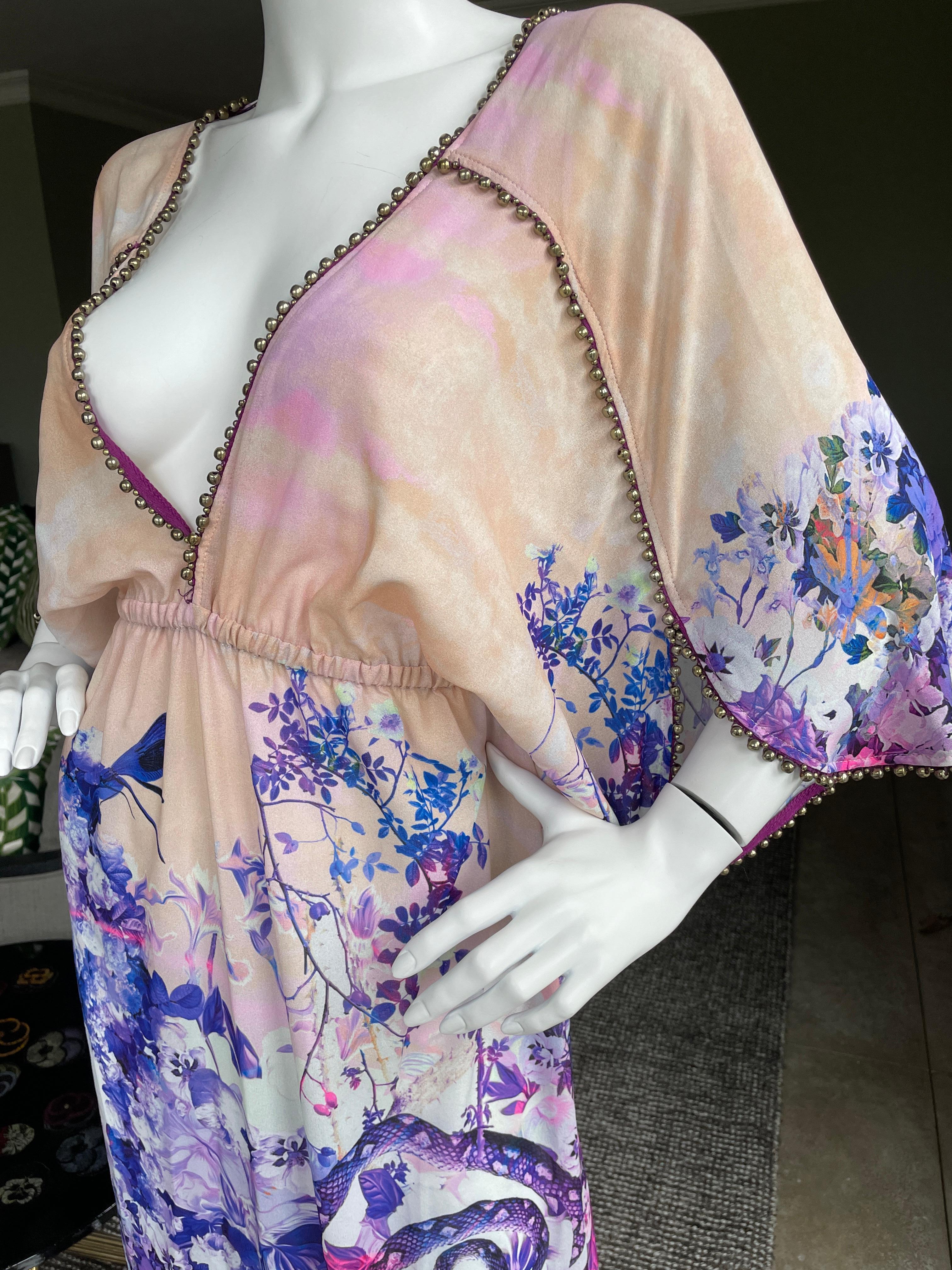 Gray Roberto Cavalli Beachwear Vintage Caftan Dress with Beaded Trim For Sale