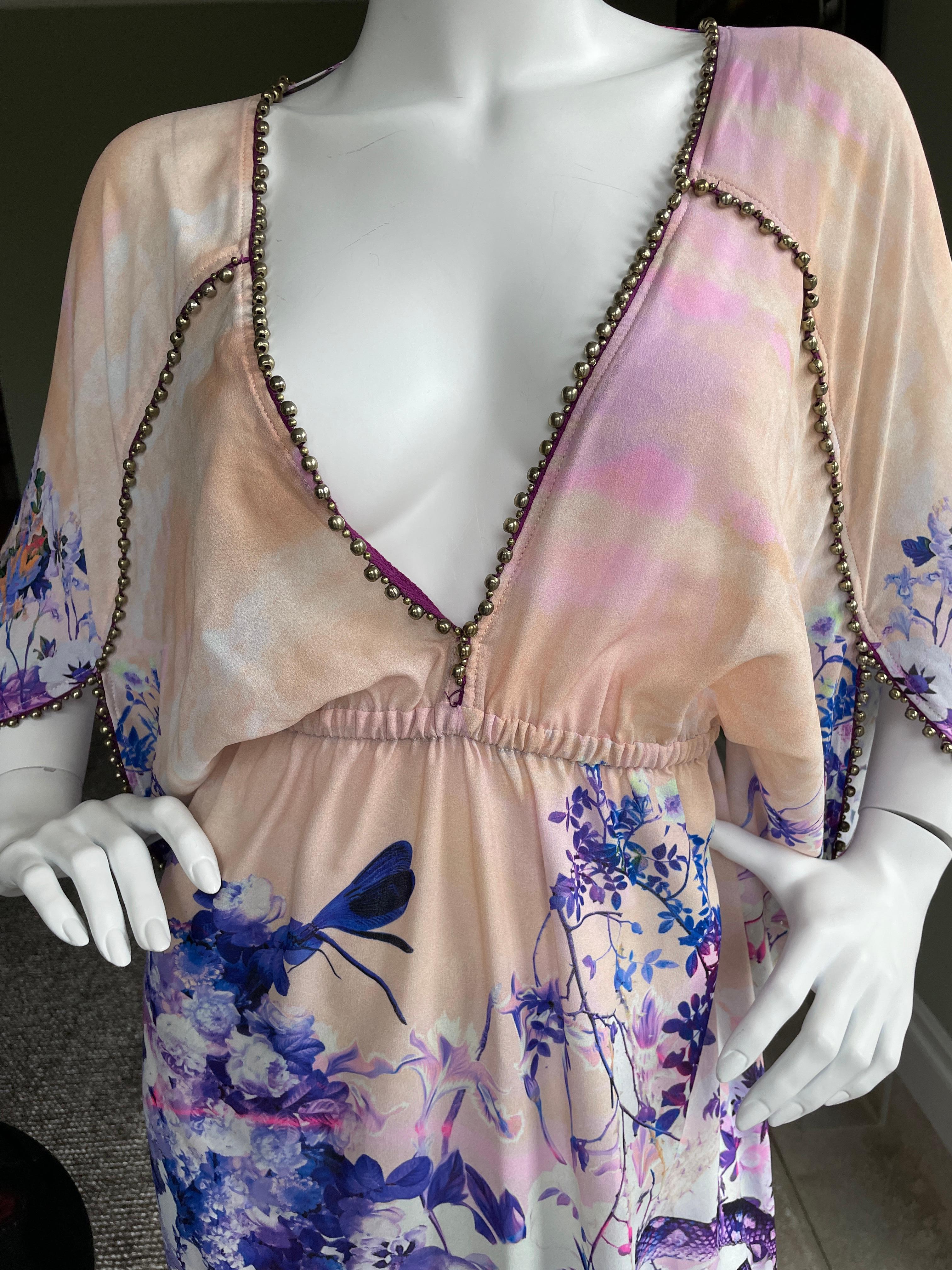 Roberto Cavalli Beachwear Vintage Caftan Dress with Beaded Trim In Excellent Condition For Sale In Cloverdale, CA