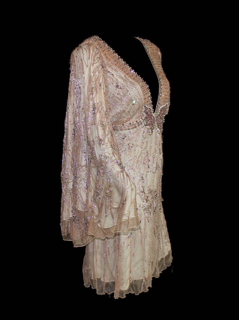 Roberto Cavalli Beaded Butterfly Crystal Blush Silk Evening Kimono ...
