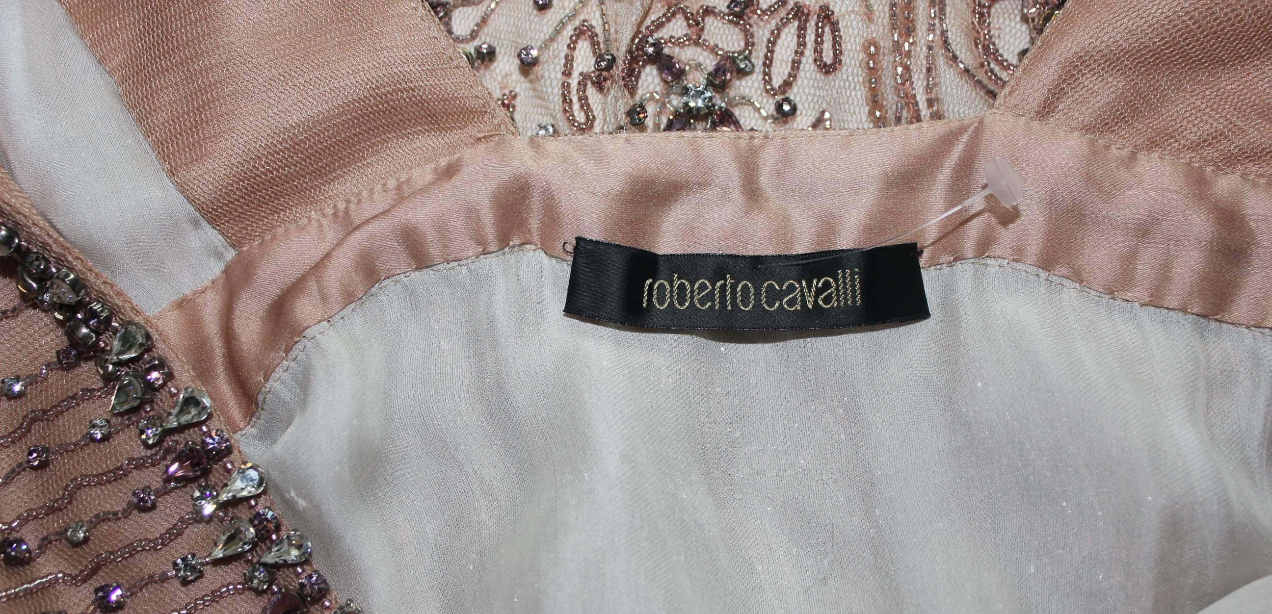 Women's Roberto Cavalli Beaded Butterfly Crystal Blush Silk Evening Kimono Dress