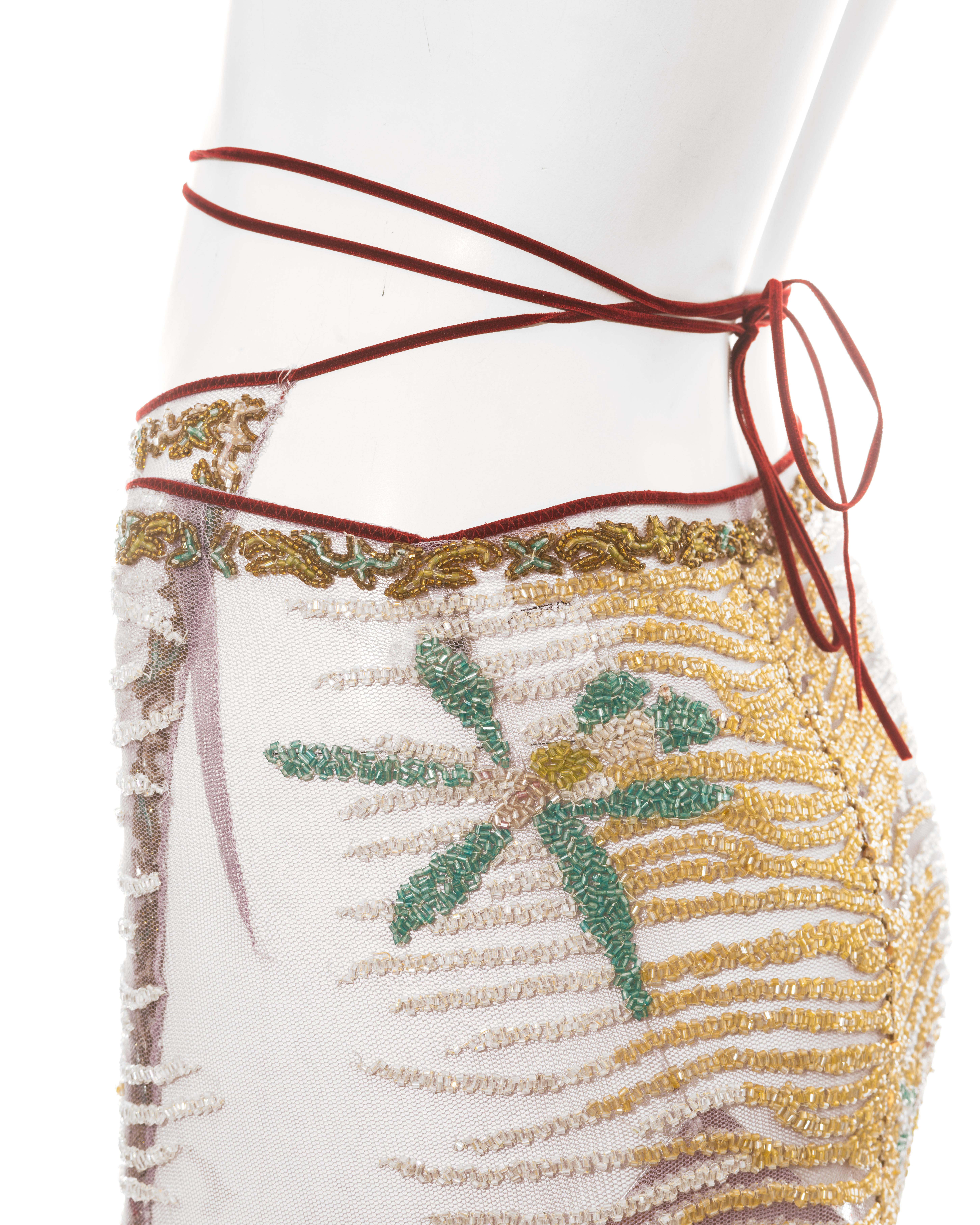 Women's Roberto Cavalli beaded embellished fringed evening wrap mini skirt, ss 2000