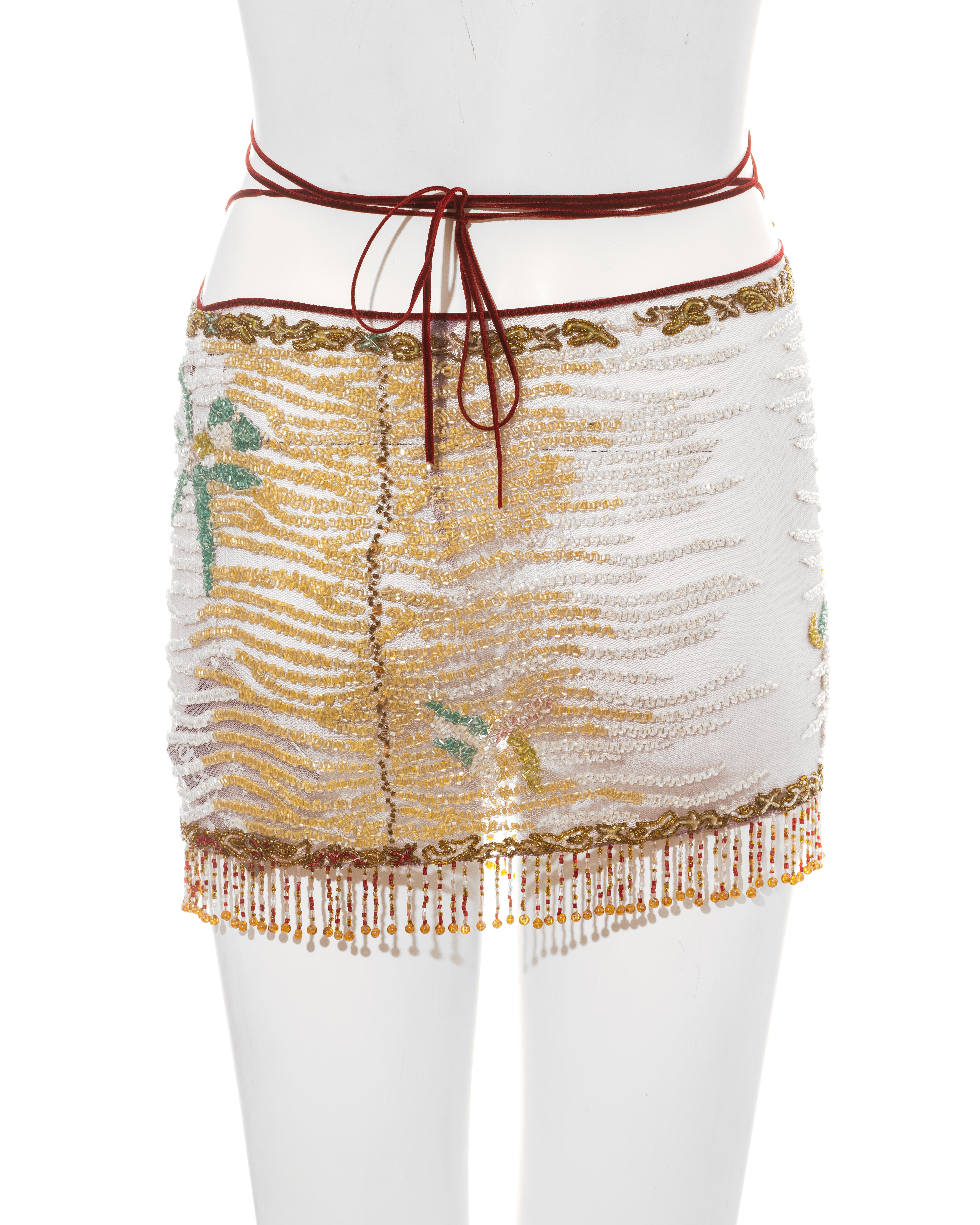 Roberto Cavalli beaded embellished fringed evening wrap mini skirt, ss 2000 1
