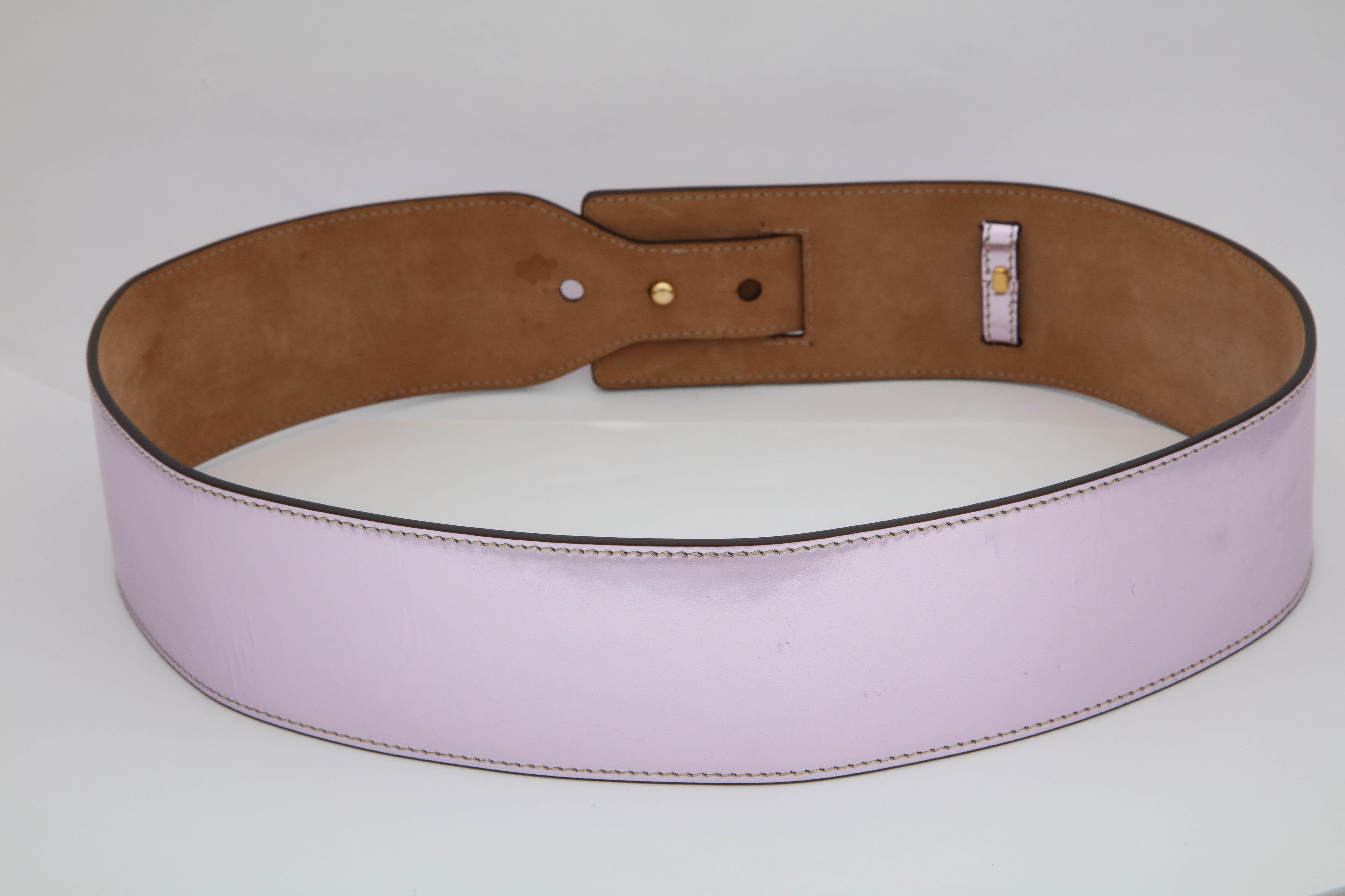 Women's Roberto Cavalli Beautiful Metalic Pink Leather Belt For Sale