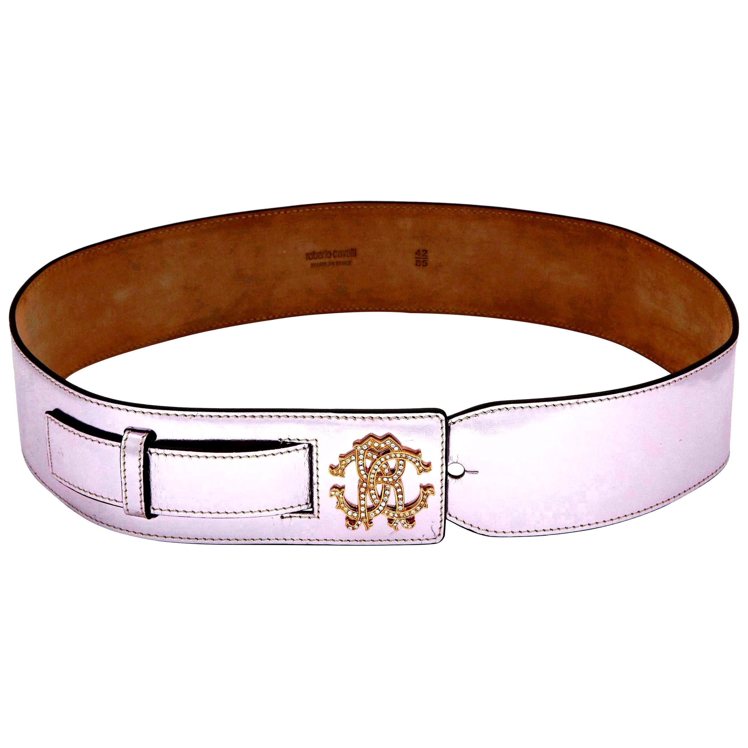 Roberto Cavalli Beautiful Metalic Pink Leather Belt For Sale