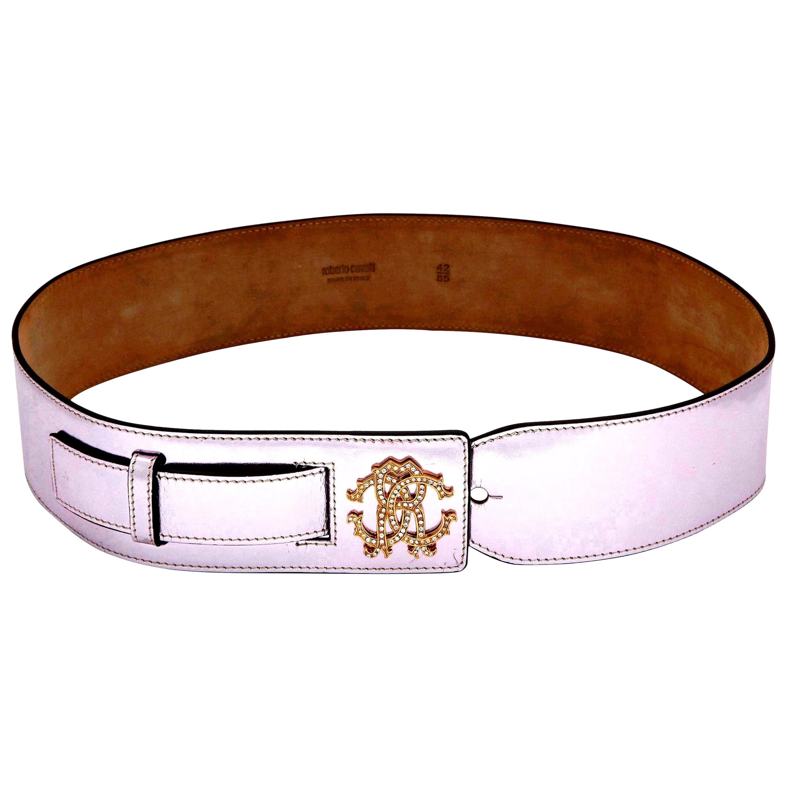 Roberto Cavalli Beautiful Metalic Pink Leather Belt For Sale