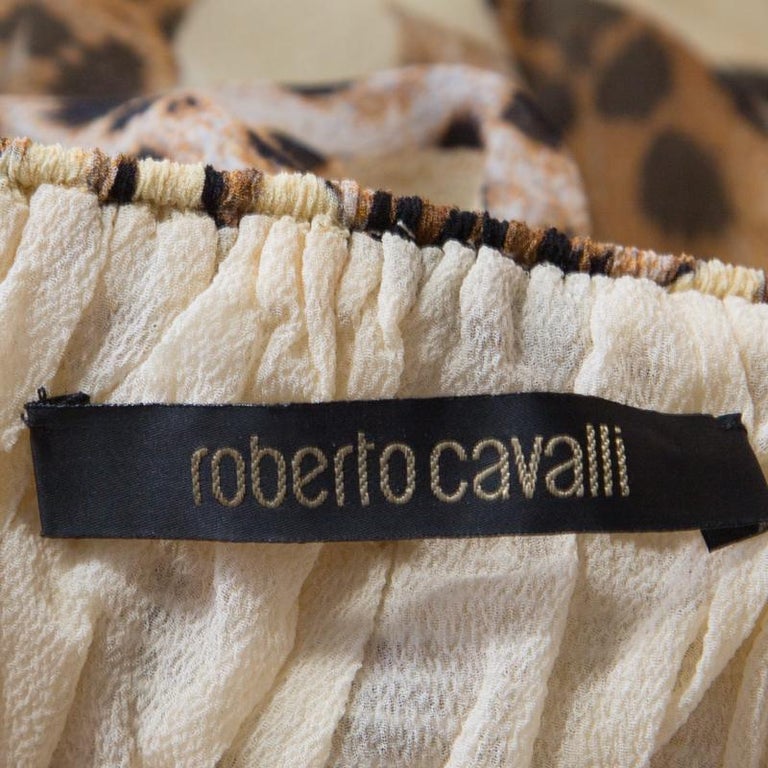 Roberto Cavalli Beige Animal Printed Silk Plunge Neck Cutout Back Dress ...