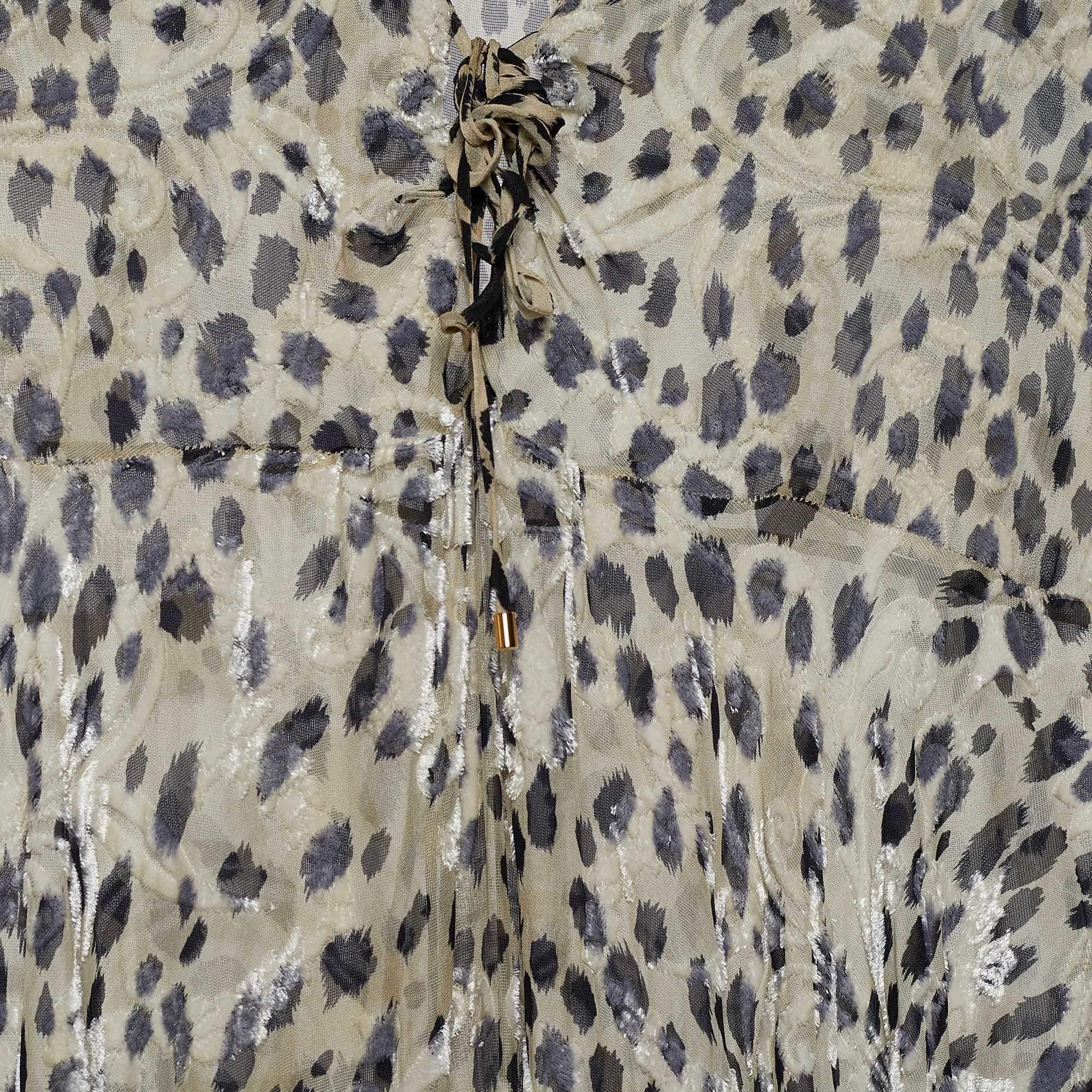 Roberto Cavalli Beige Animal Printed Velour Sheer Kaftan Maxi Dress M In Good Condition In Dubai, Al Qouz 2