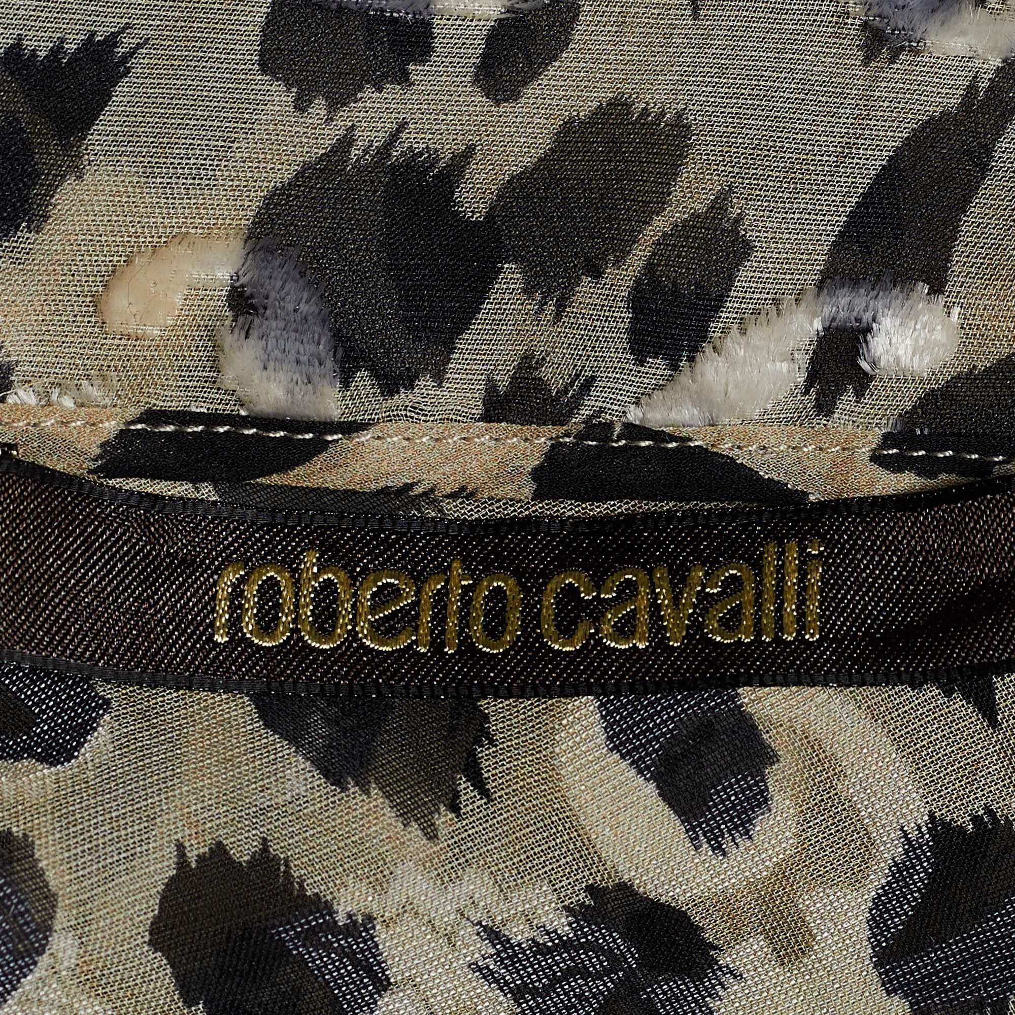 Women's Roberto Cavalli Beige Animal Printed Velour Sheer Kaftan Maxi Dress M