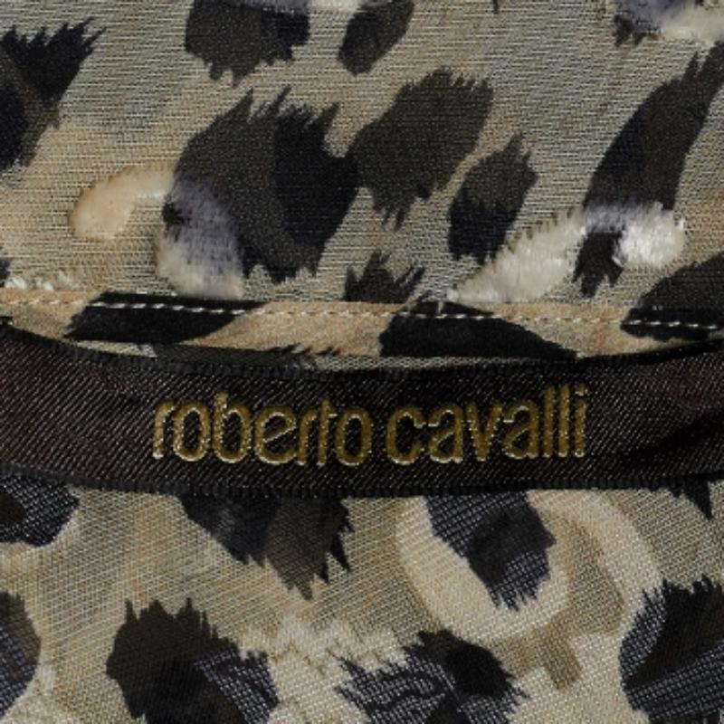 Women's Roberto Cavalli Beige Animal Printed Velour Sheer Kaftan Maxi Dress M For Sale