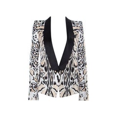 Roberto Cavalli Beige & Black Leopard Print Silk Blazer S