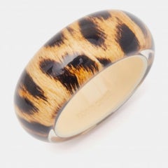 Roberto Cavalli Beige/Black Resin Leopard Print Wide Bangle Bracelet