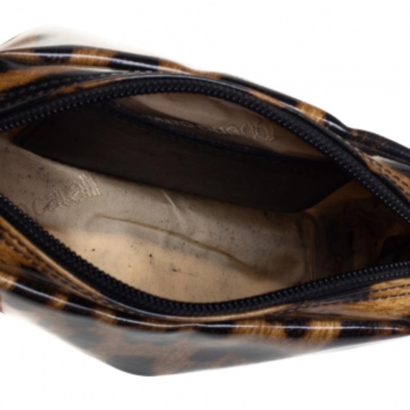 Roberto Cavalli Beige/Brown Leopard Print Patent Leather Cosmetic Pouch For Sale 5