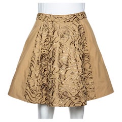 Roberto Cavalli Beige Embroidered Cotton Pleated Mini Skirt S