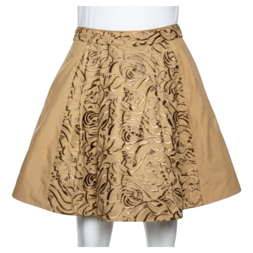Roberto Cavalli Minifalda plisada de algodón bordado beige S en venta