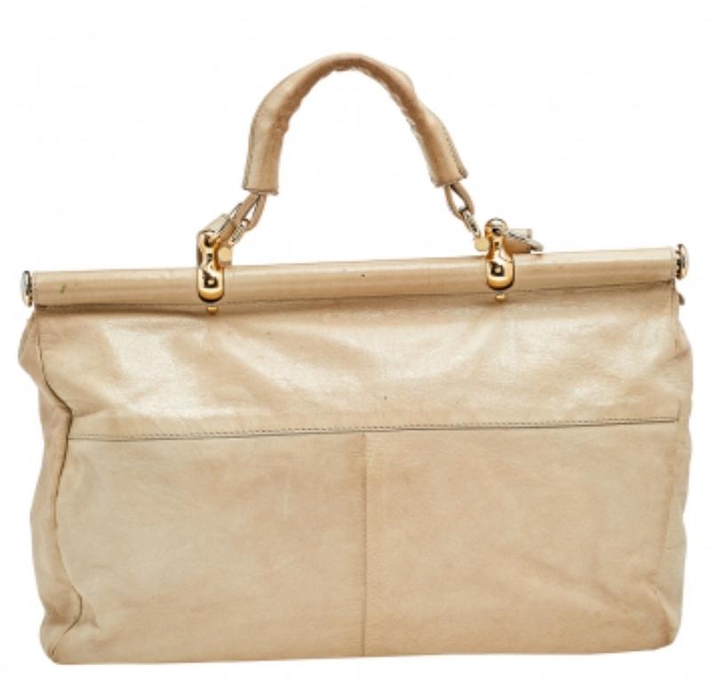 Roberto Cavalli Borsa a manico superiore in pelle beige a tasche multiple in vendita 3