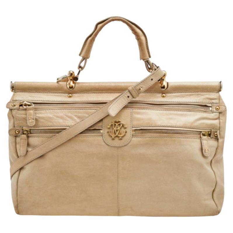 Roberto Cavalli Beige Ledertasche mit mehreren Taschen und Henkel oben