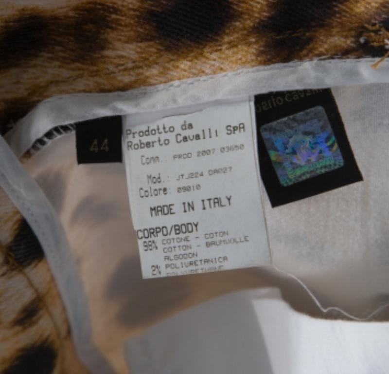 Donna Roberto Cavalli Beige Leopard Print Cotton Tapered Ankle Grazer Pants M in vendita