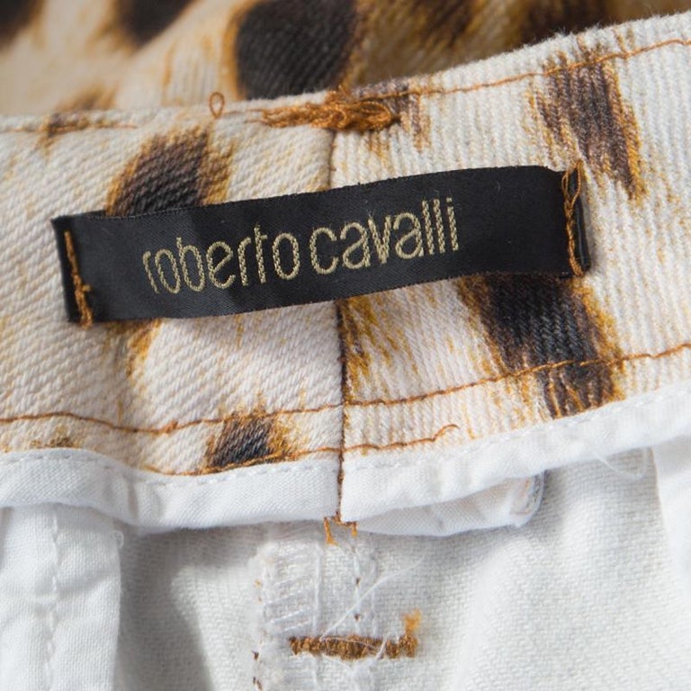 Roberto Cavalli Beige Leopard Print Cotton Tapered Ankle Grazer ...